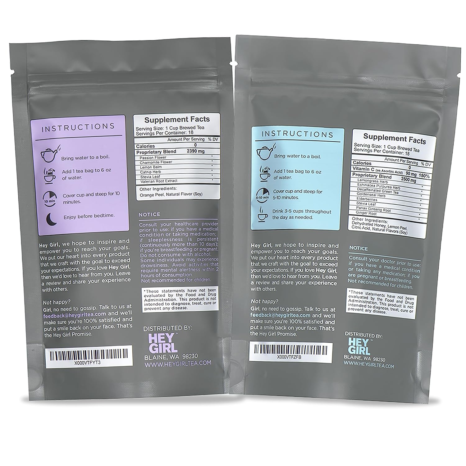 Hey Girl Sleep + Feel Better Tea Bundle – Té para dormir con manzanilla, raíz de valeriana y bálsamo de limón en bolsas de té + té de hierbas Feel