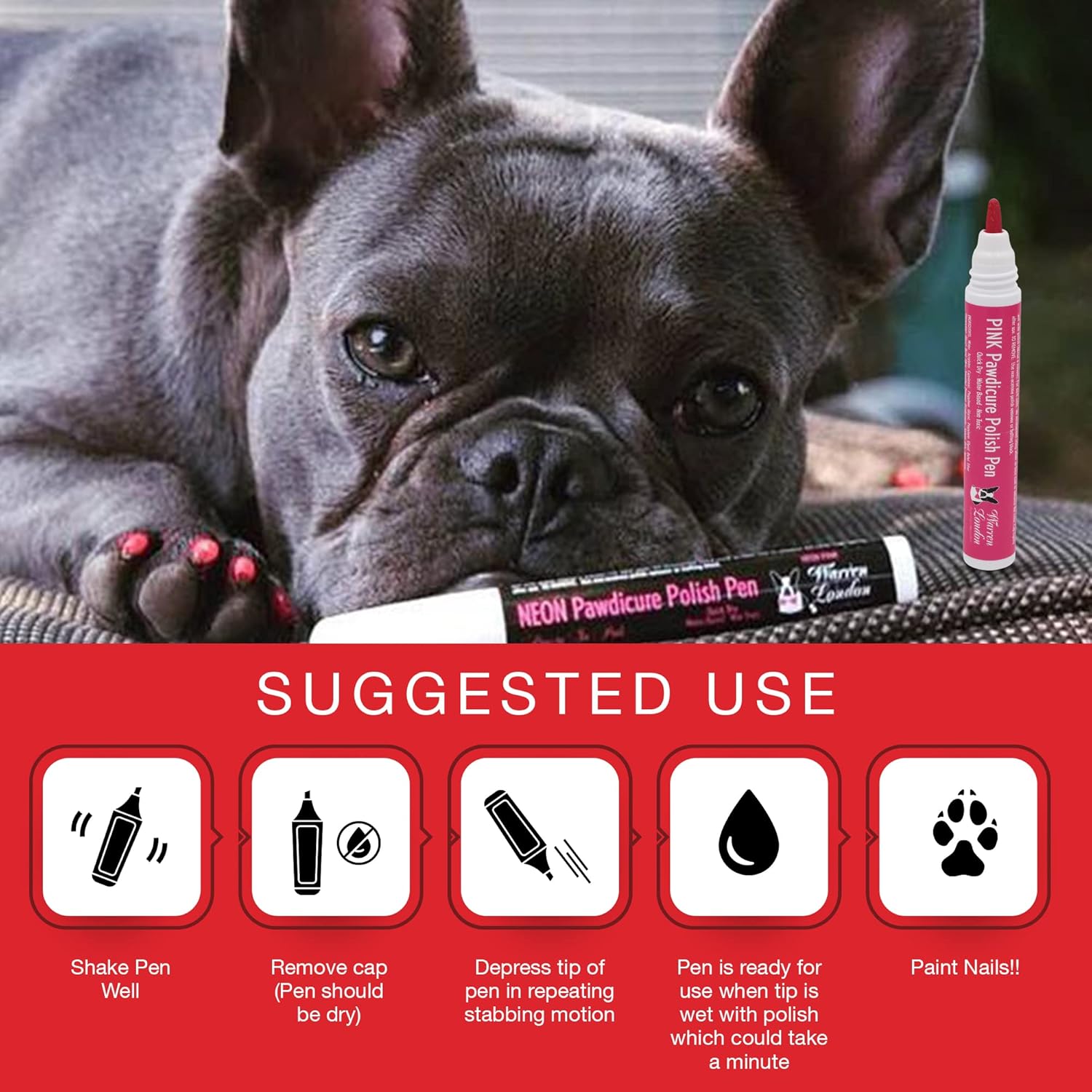 Lápiz de pedicura Warren London Pawdicure, esmalte de uñas para perro, paquete de de 1, Azul
