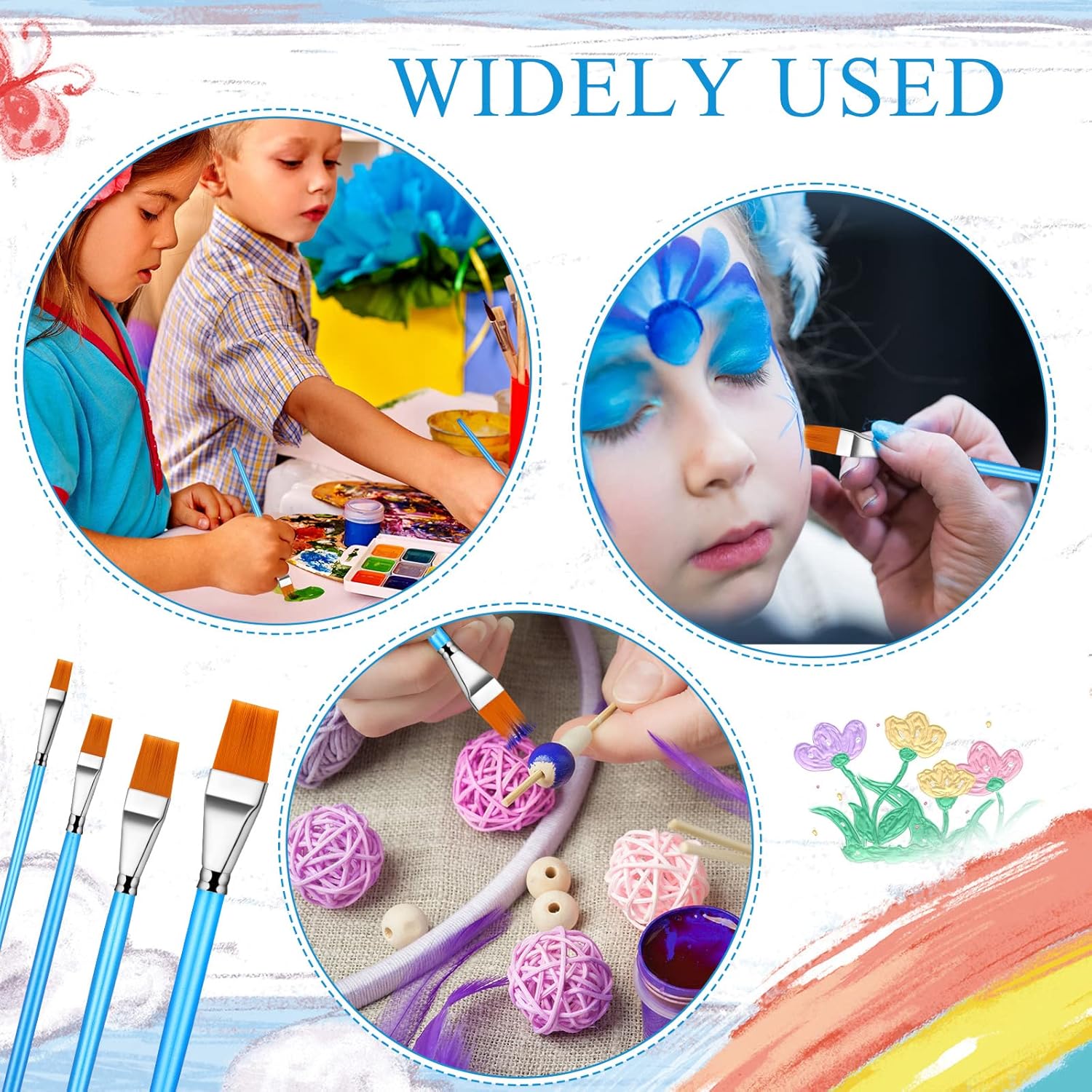 60 pinceles planos a granel, pinceles de pintura acrílica anchos, pinceles de pintura para artista, pintura al óleo, acuarela, pintura artística