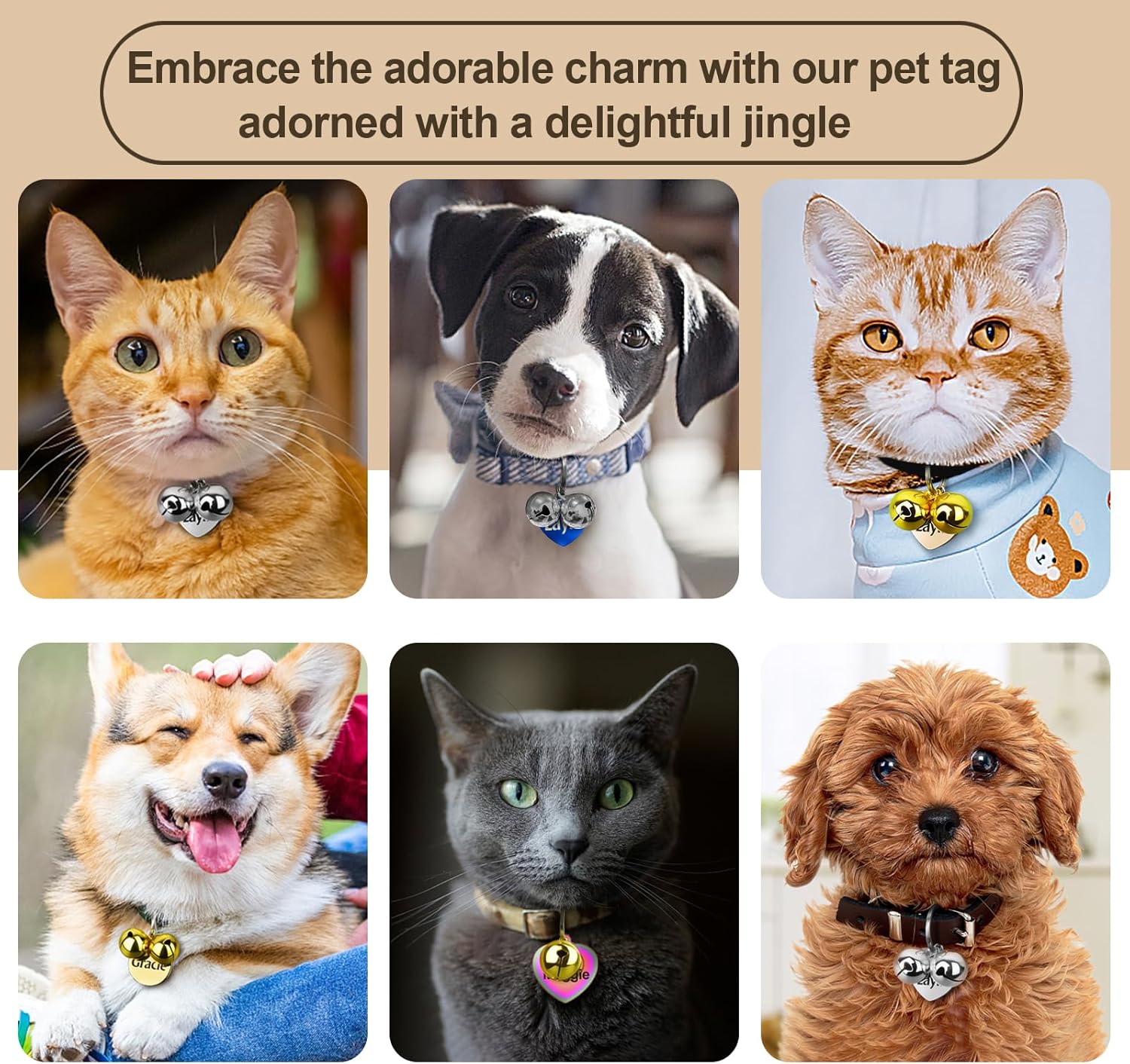 HOPELF Campanas para collar de perro con etiquetas de perro grabadas personalizadas para mascotas, cascabeles pequeños como dije de collar de gato,