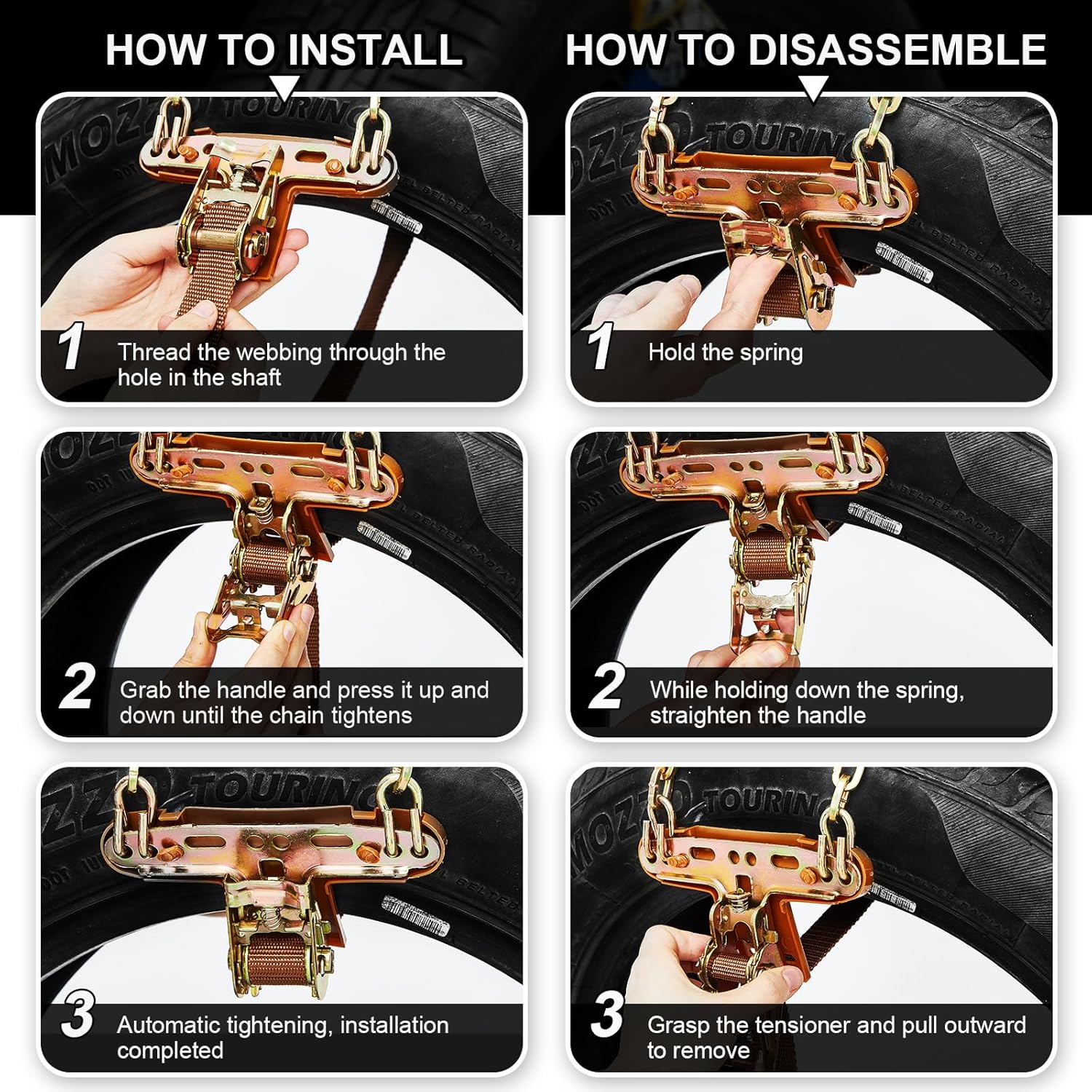 Datanly Cadenas de nieve ajustables para neumáticos para SUV, camioneta, ajuste rápido, cadenas de neumáticos de fácil instalación, cadenas gruesas
