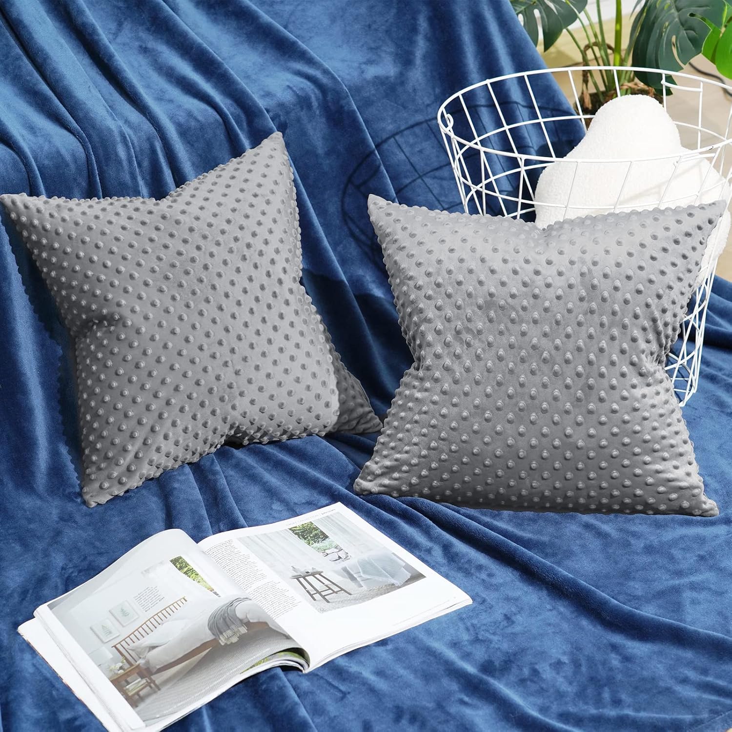 PHF Minky – Funda de almohada de lunares de 20 x 20 pulgadas, paquete de 2 fundas de cojín de terciopelo real de burbujas de Minky suave, acogedora,
