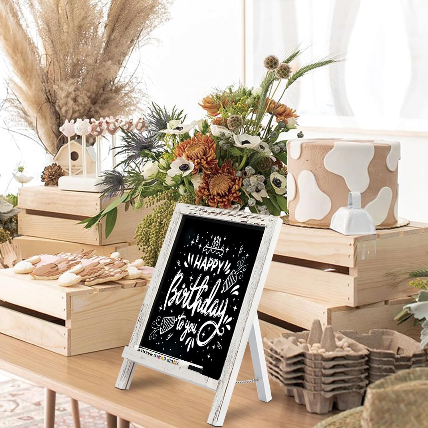 4 THOUGHT Letreros pequeños de pizarra de mesa para alimentos, 9.5 x 14 pulgadas, mini pizarra magnética de madera con soporte para niños,