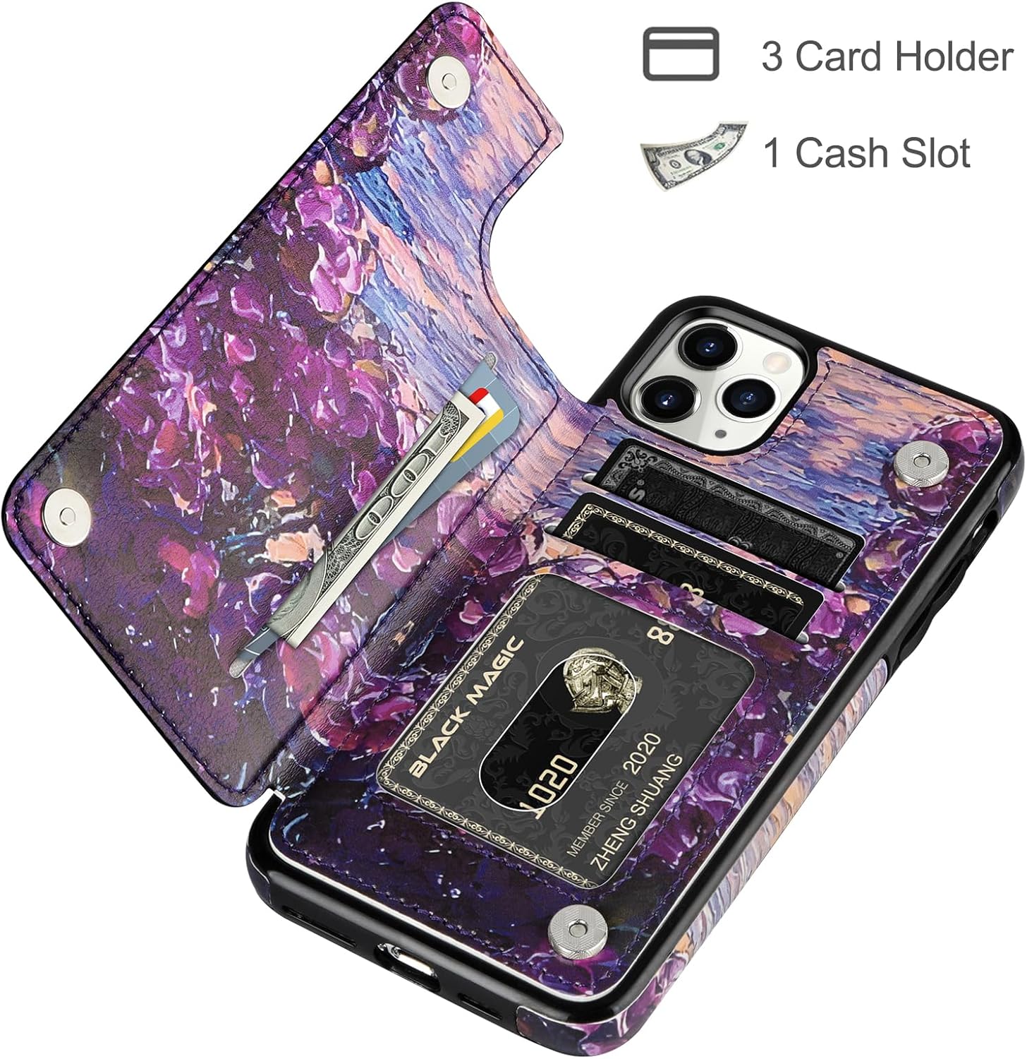 HianDier Funda compatible con iPhone 11 Pro con tarjetero para mujeres y hombres, con pulsera, protector de pantalla y funda para cámara para iPhone