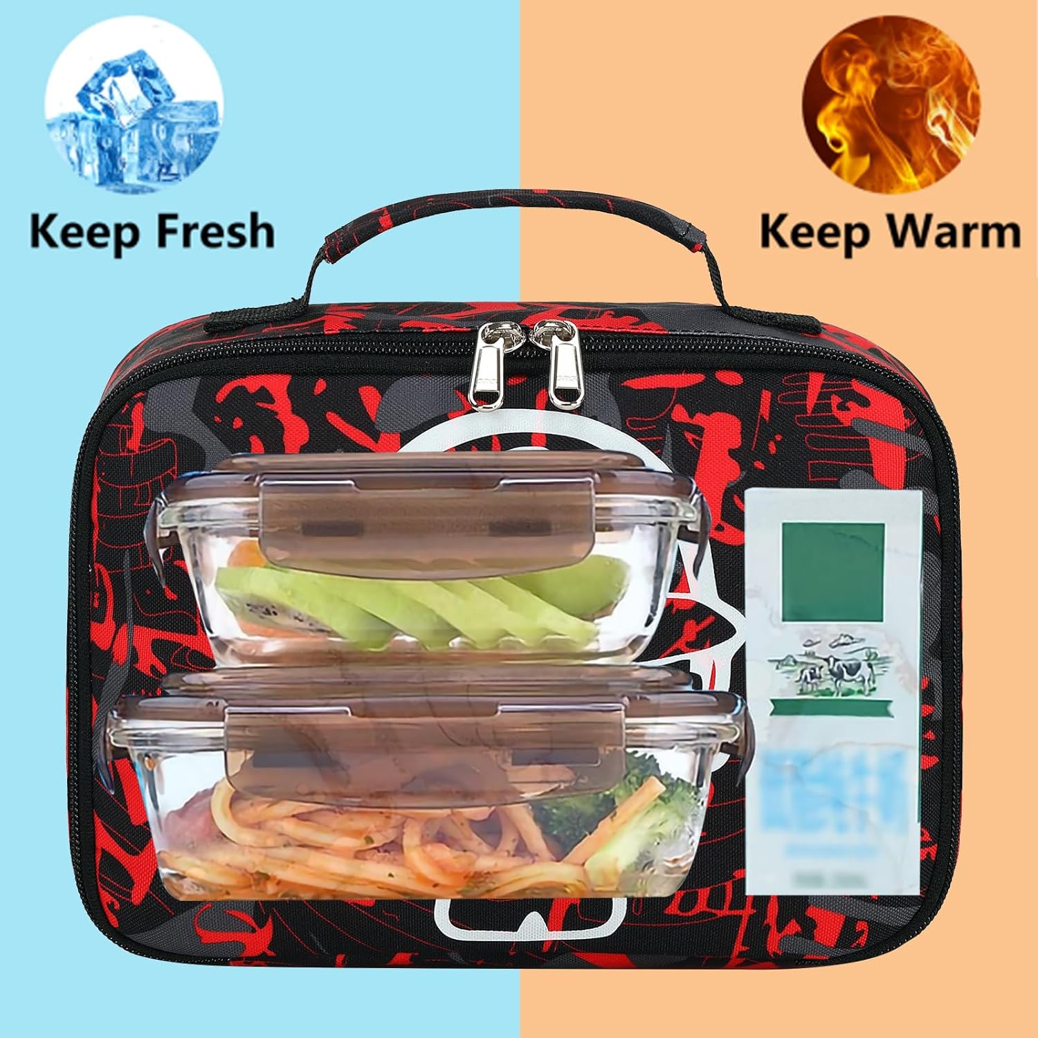 LEDAOU Lonchera con aislamiento térmico para niñas, bolsa de almuerzo reutilizable para escuela, picnic, senderismo, trabajo