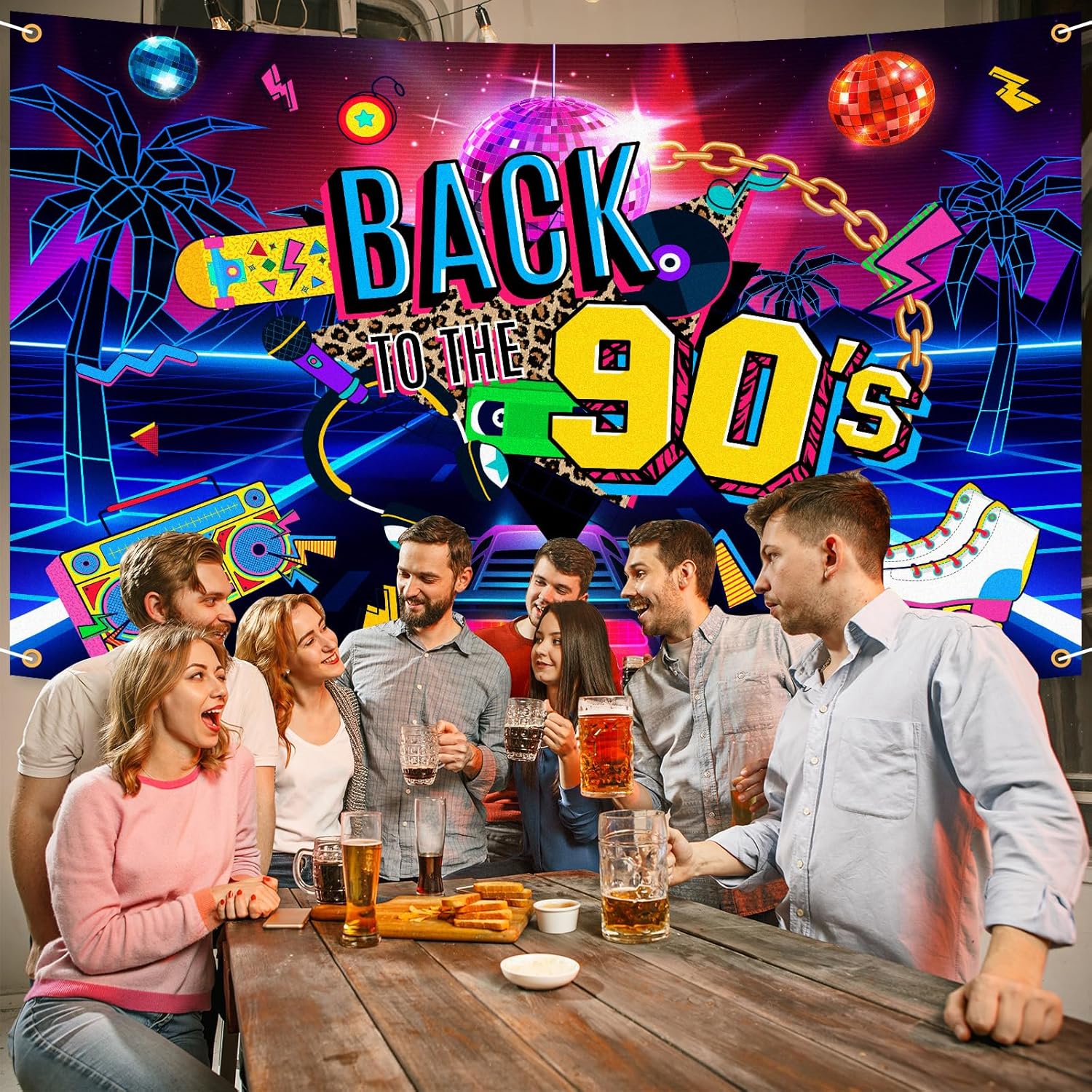 Cartel de fondo de Back to The 90’s Colorido Retro Hip Hop Cumpleaños Tema Decoración Suministros Fotografía Fondo para Hombres Mujeres