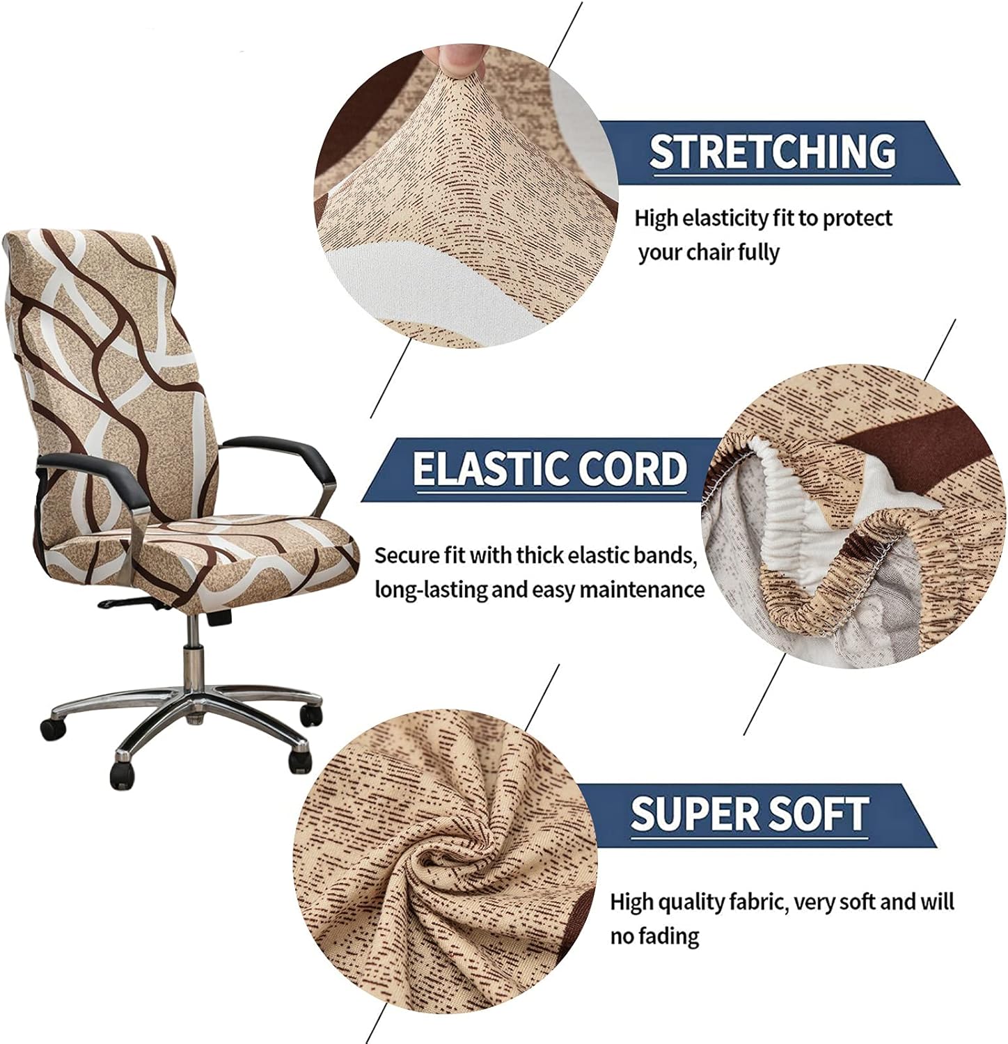 Funda elástica para silla de oficina con cremallera, funda para silla de computadora impresa, para reposabrazos, universal, extraíble, de elastano,
