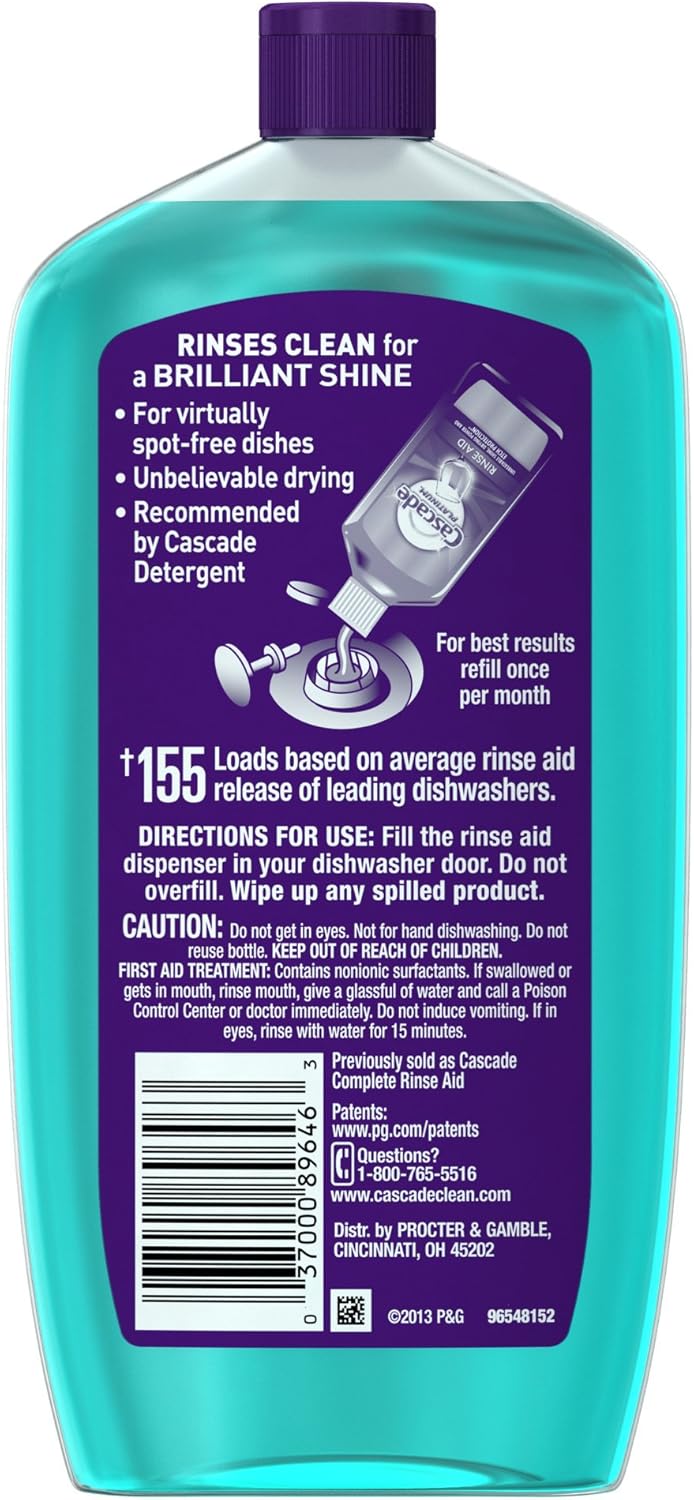 Cascade Rinse Aid Platinum – Agente para lavavajillas, regular, 16 onzas líquidas (paquete de 6)