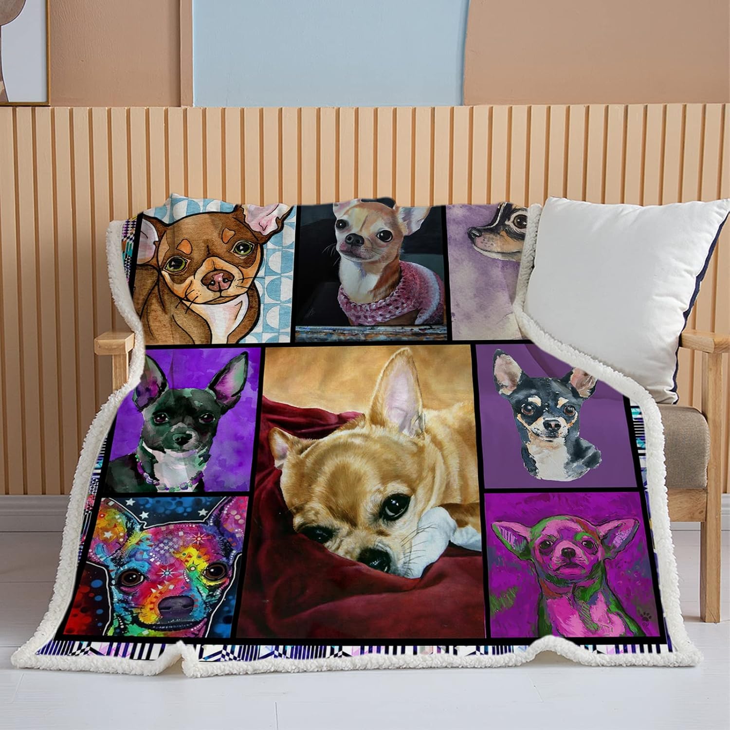 BEDMUST Manta de forro polar para dormitorio, decoración de ropa de cama, manta de sherpa inteligente de Chihuahua para niños y adultos, suave y
