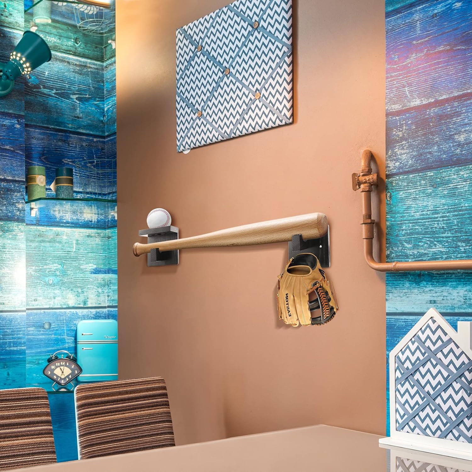 Soporte de pared para bate de béisbol, soporte para bate de sóftbol para pantalla horizontal y vertical, bate de béisbol de madera maciza protege