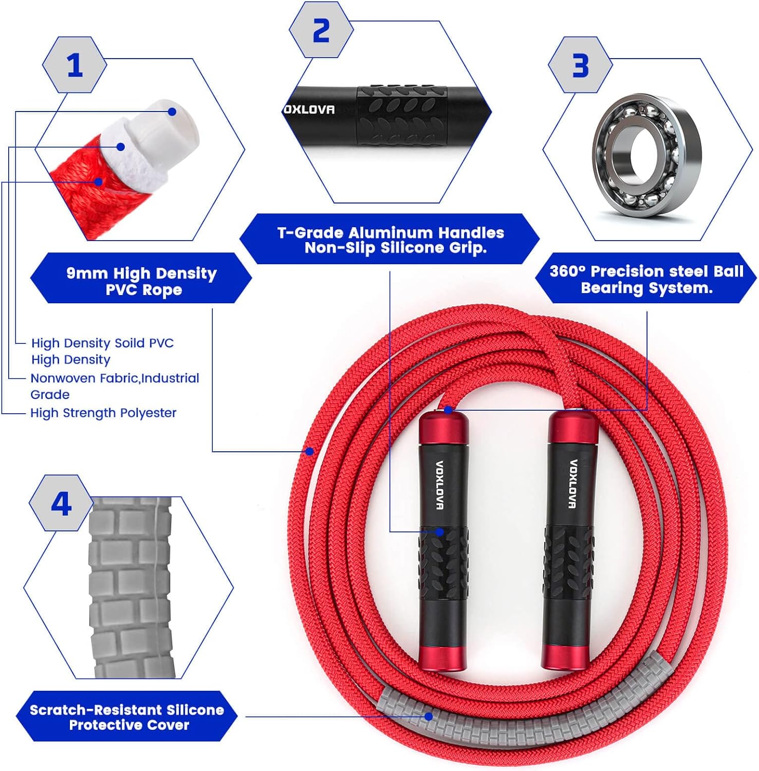 Weighted Jump Rope for Men Women – 1LB Heavy Jump Rope for Adult Fitness Workouts, Non-Slip Aluminum Handles, Ball Bearings Premium Skipping Rope