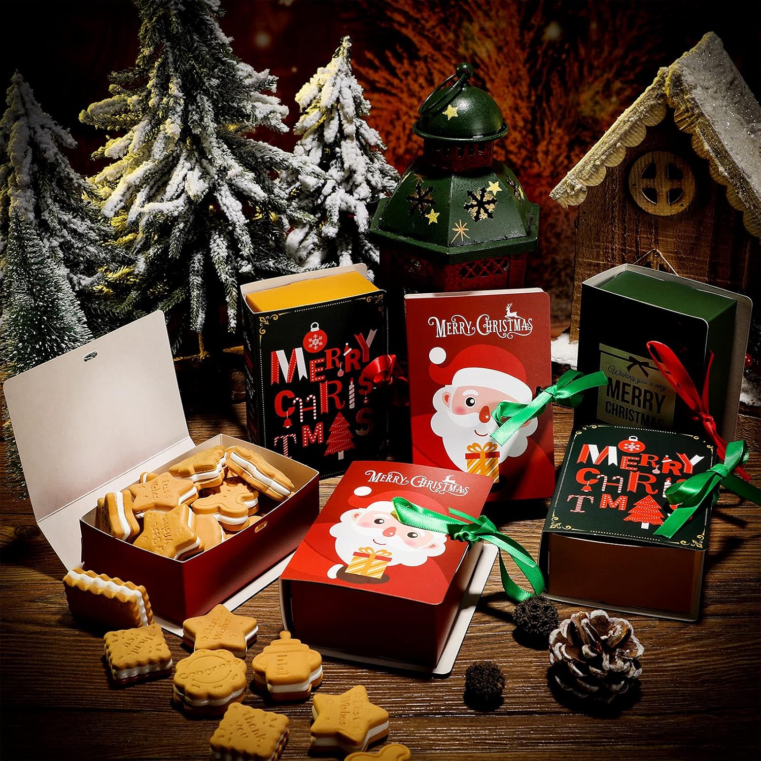 Outus 12 cajas de galletas de Navidad, cajas de chocolate para panadería, cajas para hornear, cajas de lata de galletas, cajas de golosinas para