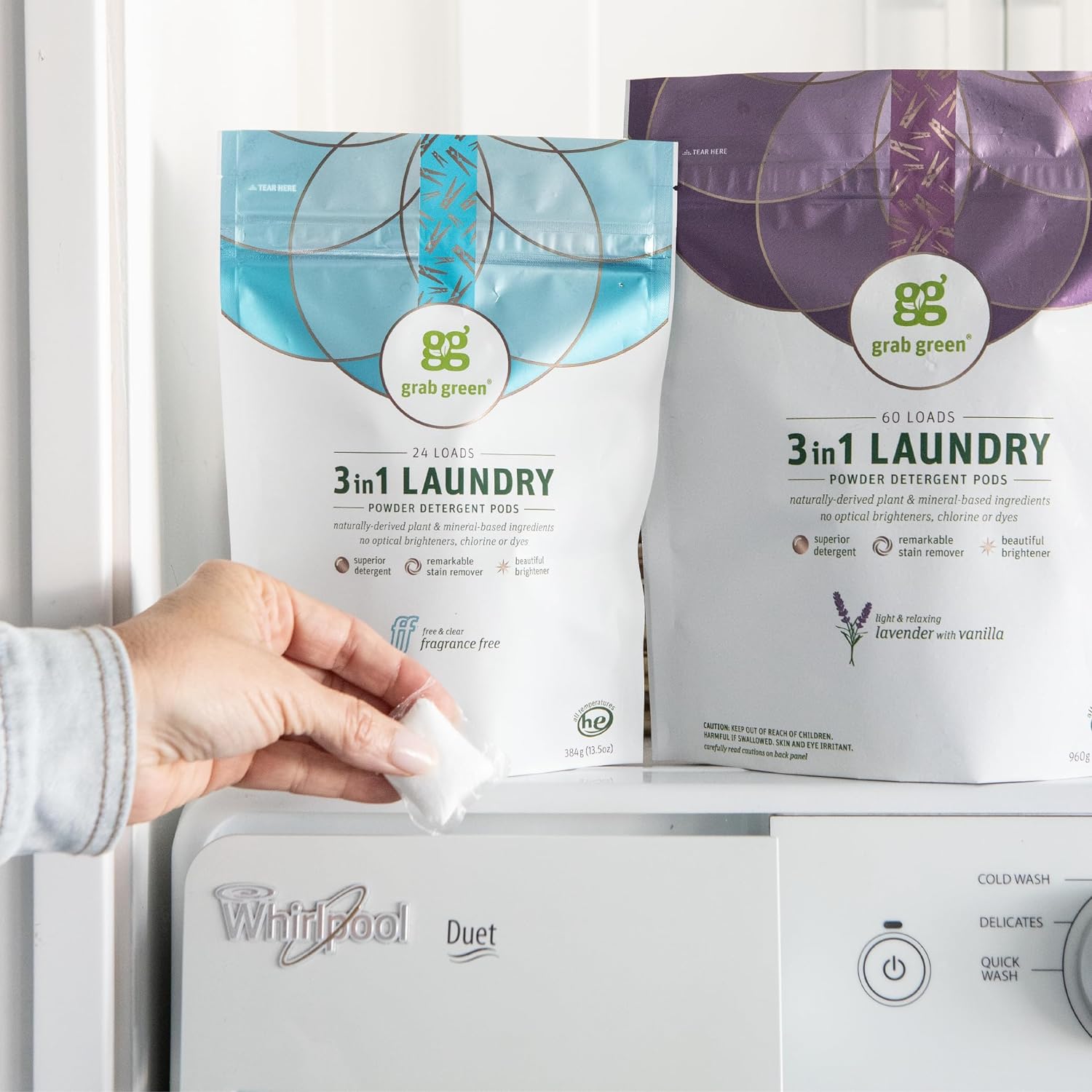 Grab Green Cápsulas de detergente 3 en 1, 132 unidades, aroma vetiver, a base de plantas y minerales, poder de limpieza superior, removedor de
