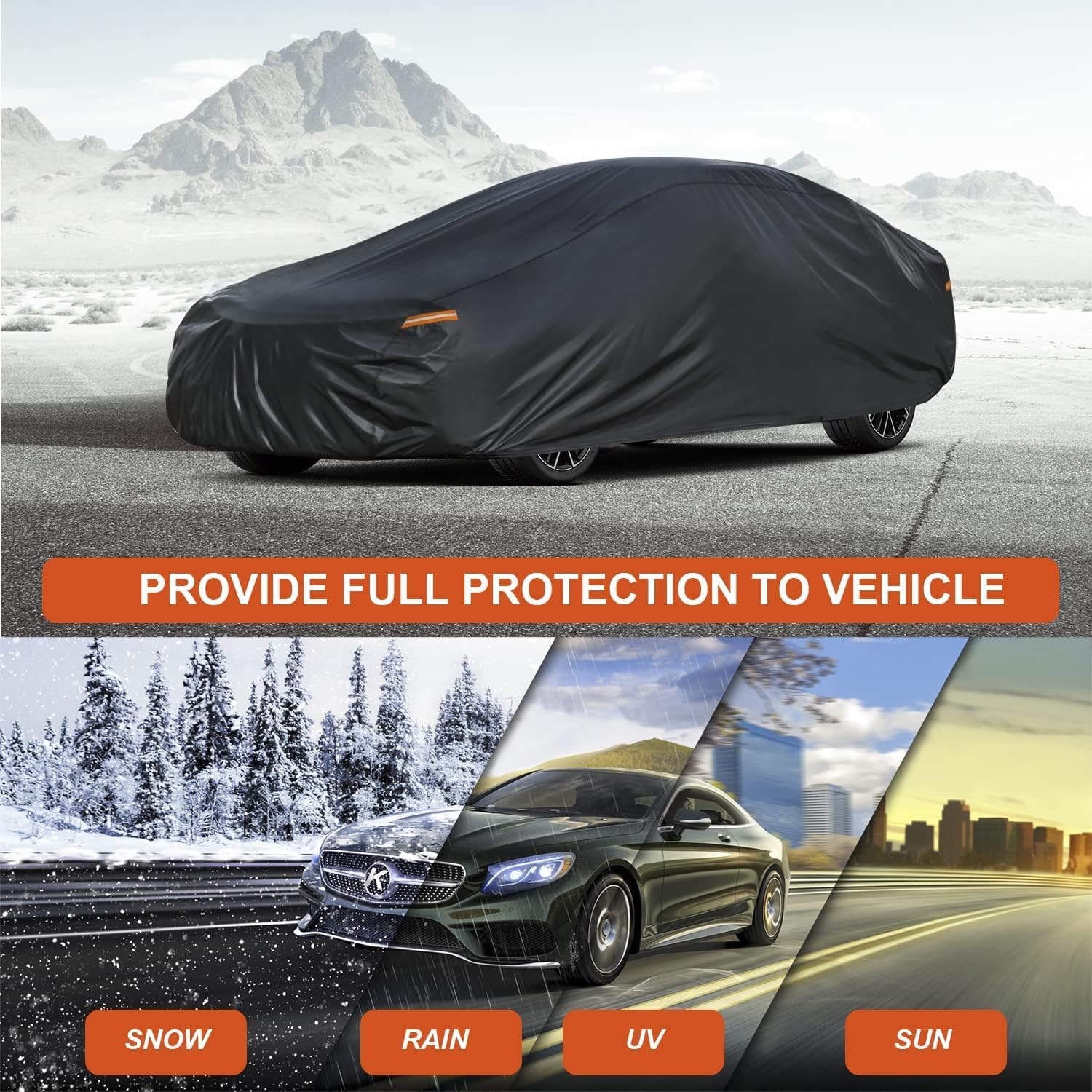 Kayme – Cubierta completa resistente impermeable de 7 capas pautomóvil, apta para todo clima, protección pexteriores contra nieverayos UV, ajuste