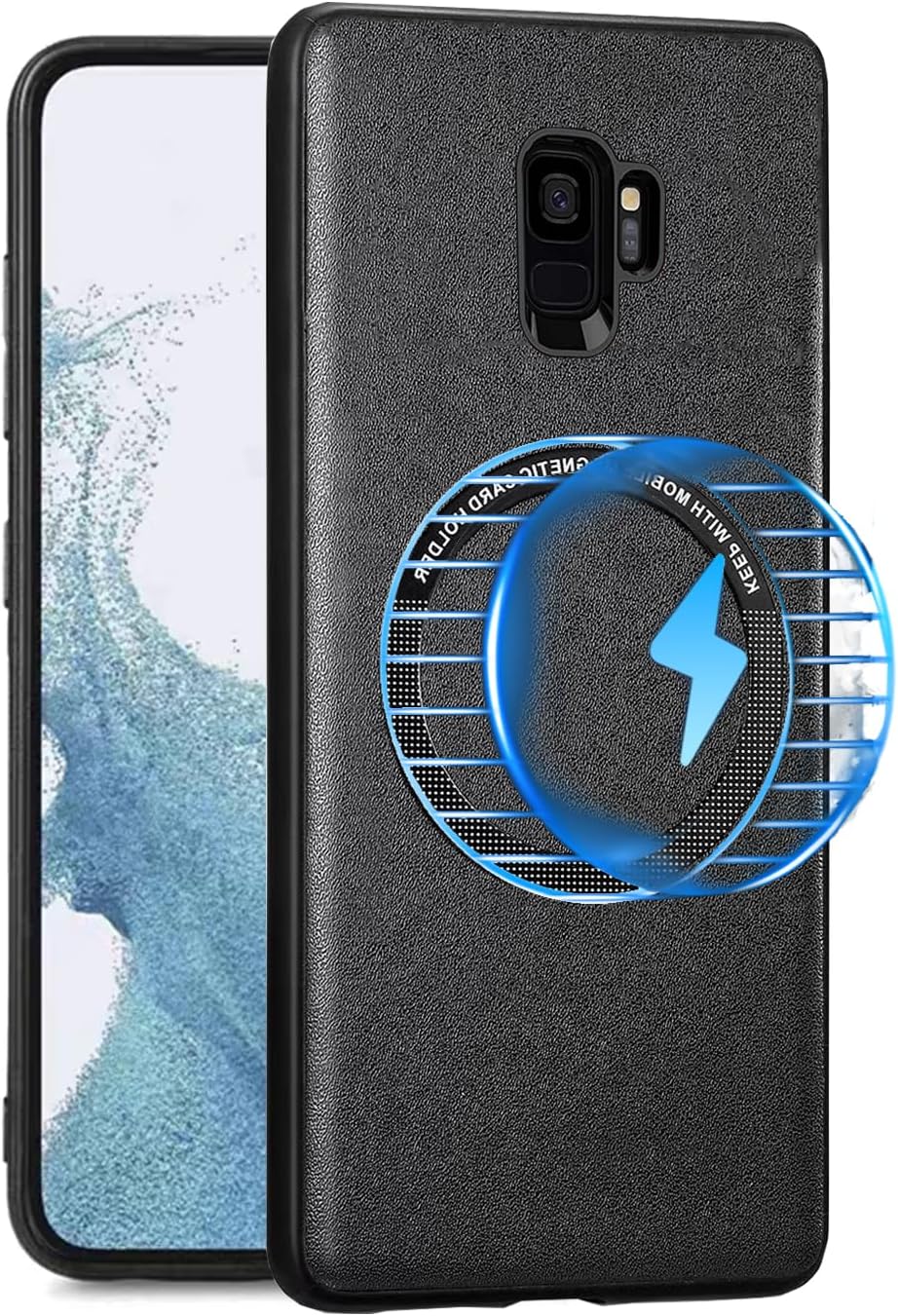 Funda para Samsung Galaxy S9 compatible con Magsafe Anillo de metal, Funda híbrida de TPU de cuero premium – Elegante funda protectora completa