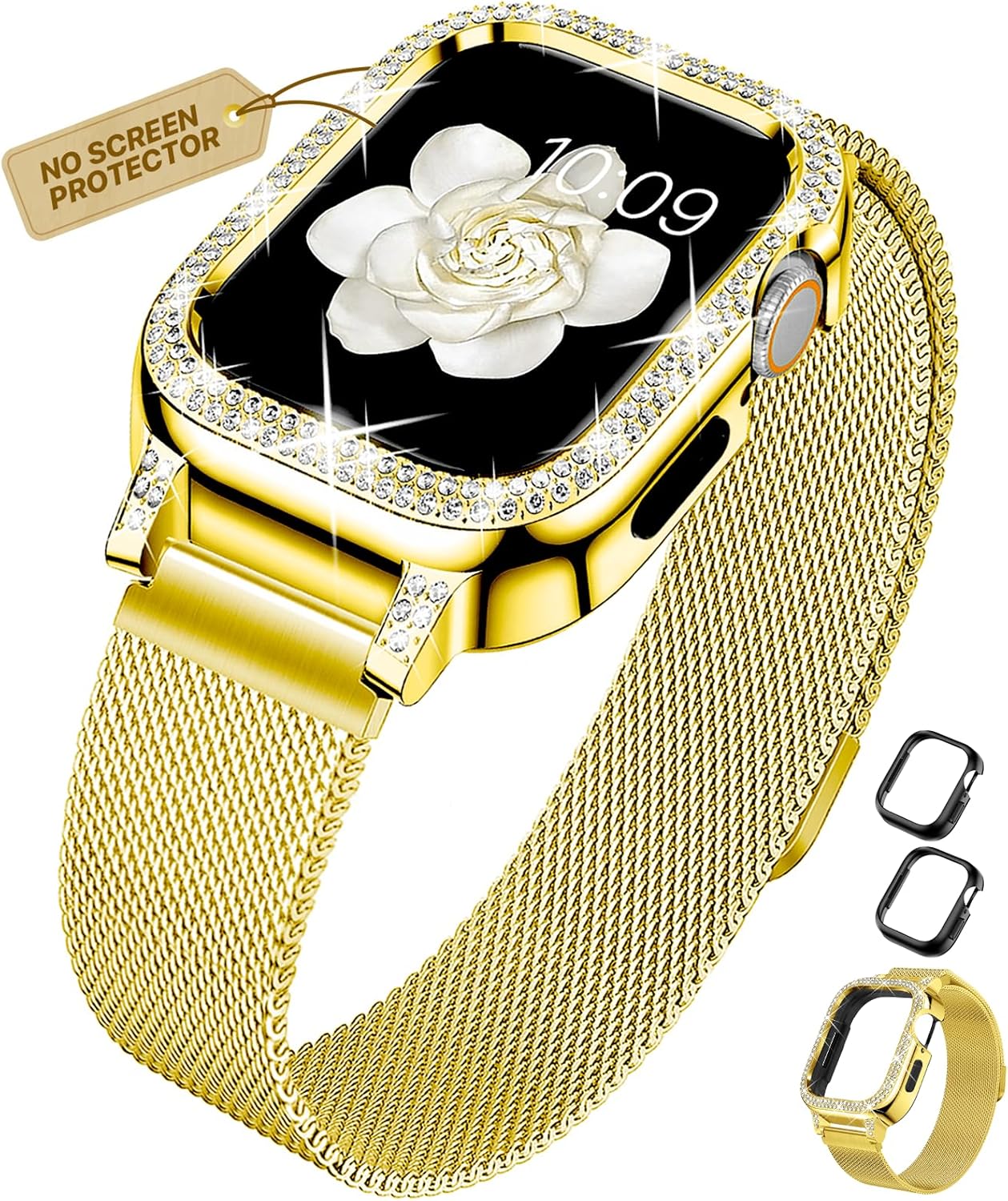 XYF Correas brillantes compatibles con Apple Watch Band de 1.575 pulgadas para mujeres con parachoques, malla de acero inoxidable, magnética, de