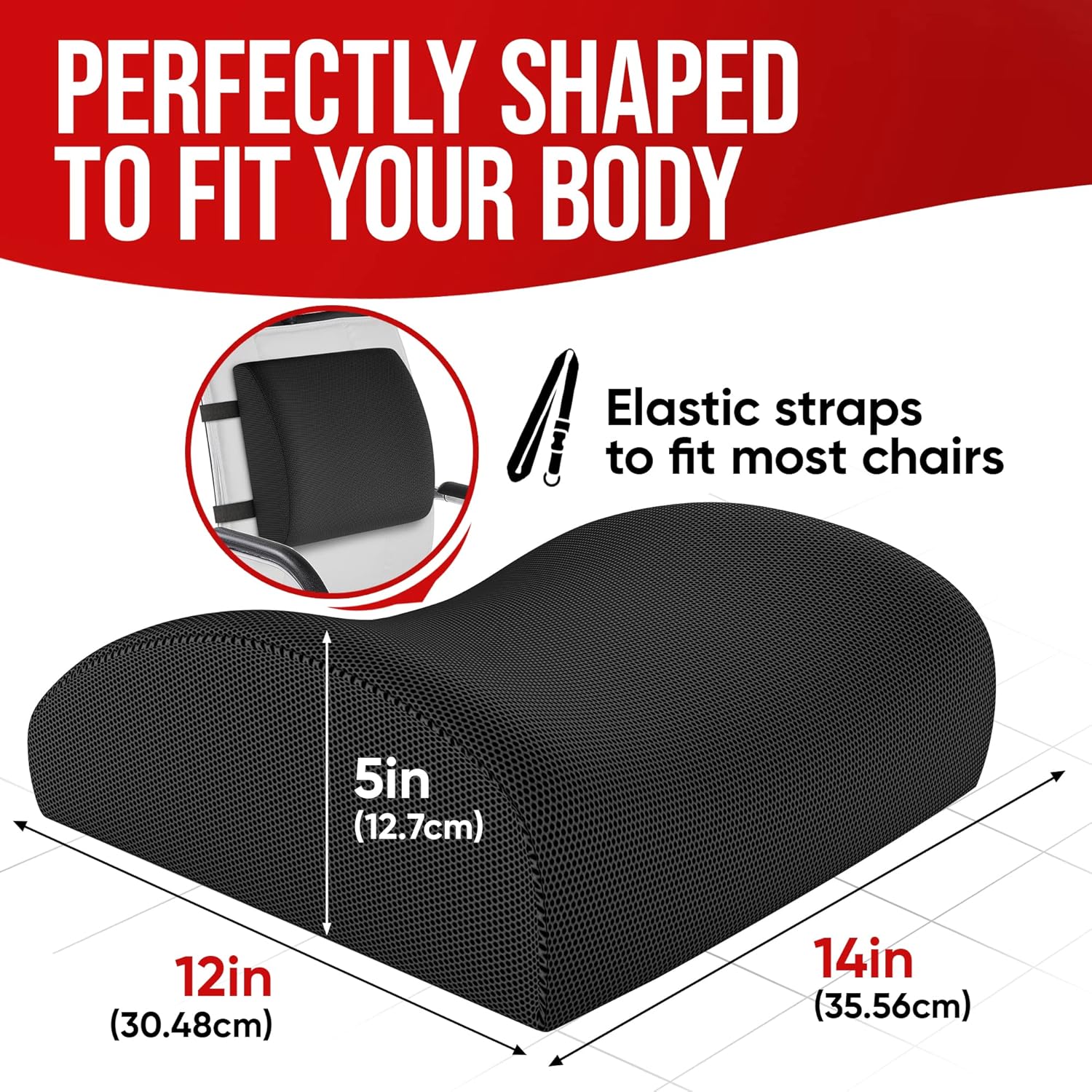 FORTEM Cojín para silla, cojín de asiento para oficina, soporte lumbar para silla, soporte de espalda de espuma viscoelástica funda lavable, XL