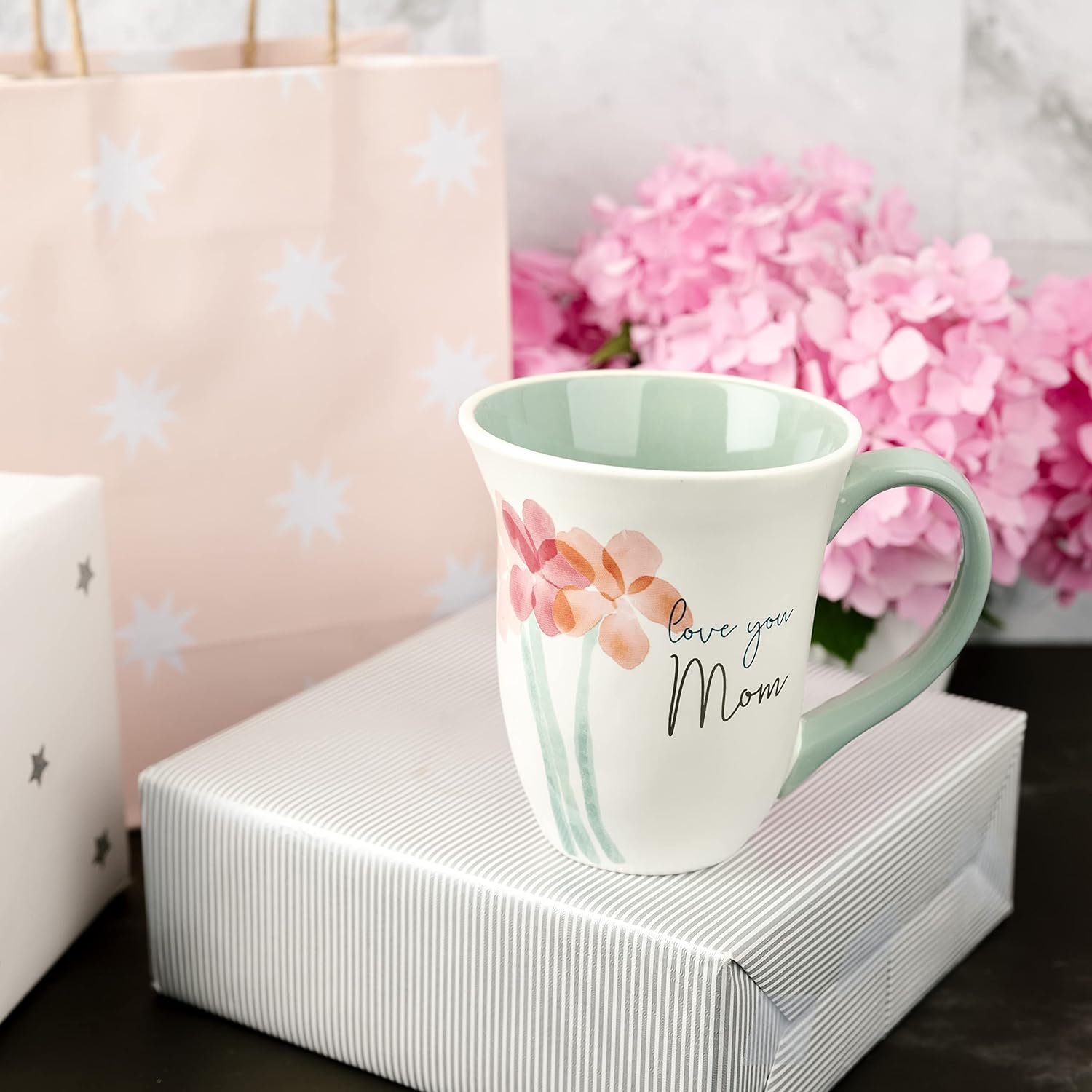 Pavilion – Taza de café grande de 16 onzas, Love You Mom en acuarela, trío de flores