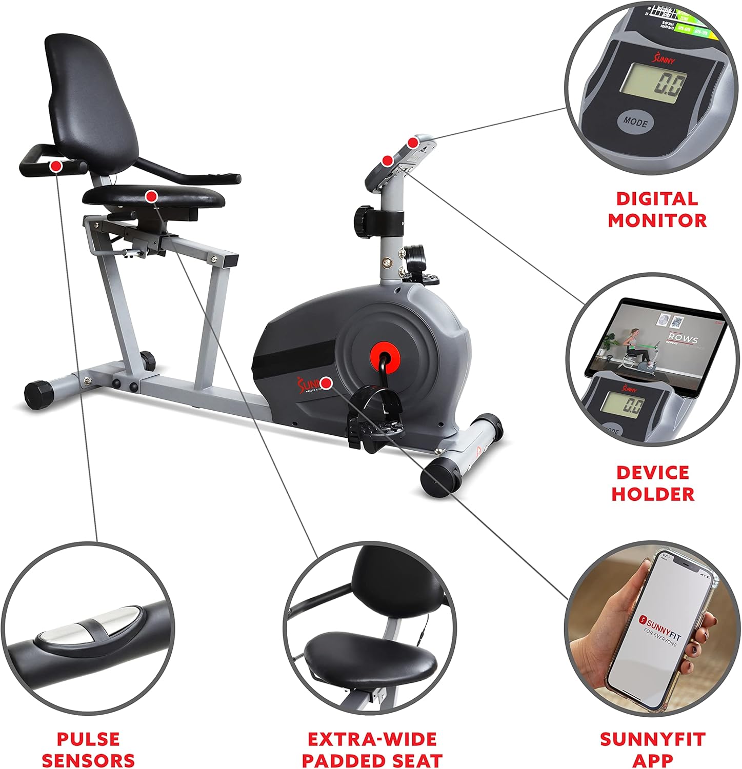 Sunny Health & Fitness Bicicleta reclinada Essential Interactive Series – SF-RB422903
