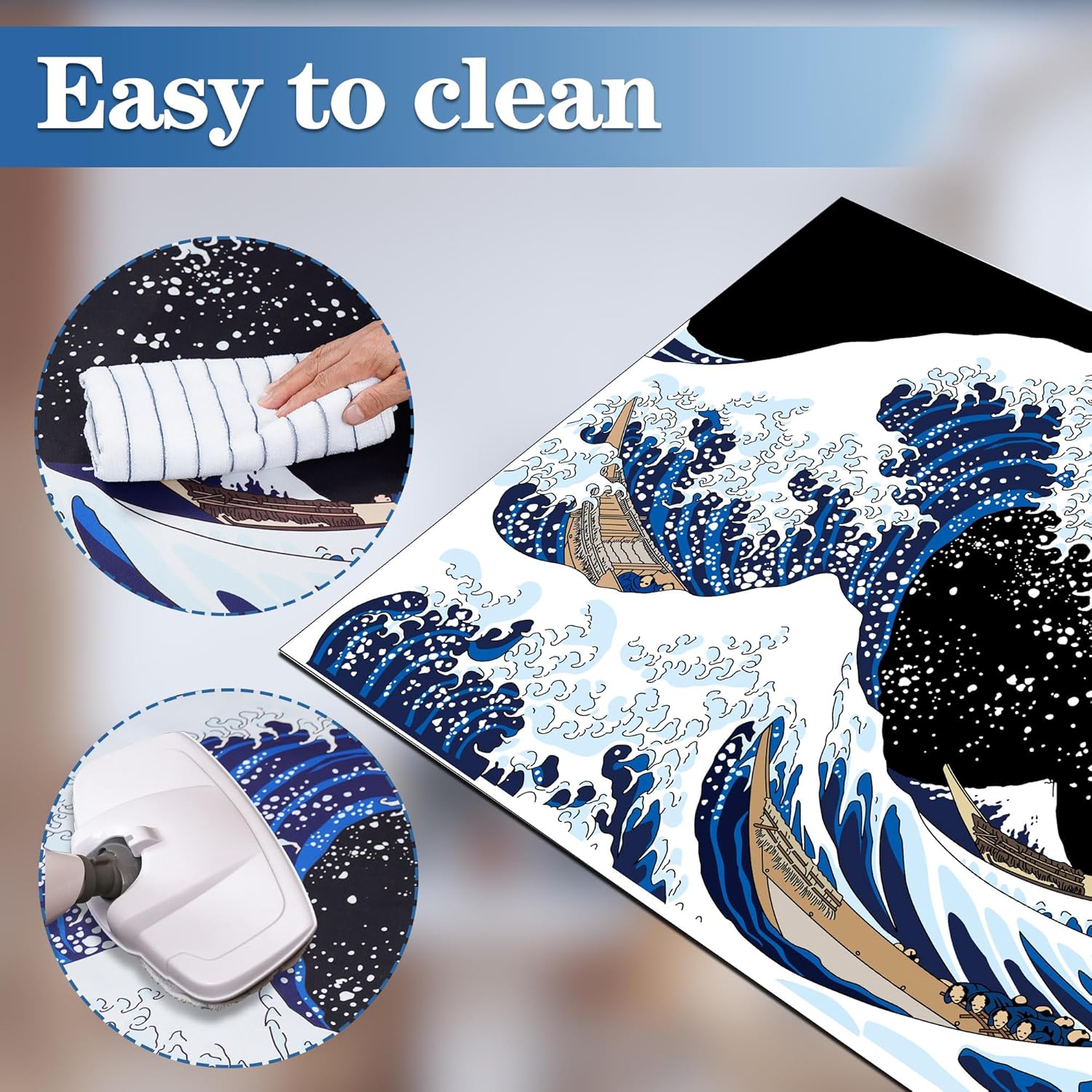 Tapete para silla de oficina para alfombra, tapete para silla de escritorio para alfombra, olas japonesas, tapete para silla de oficina de mar,