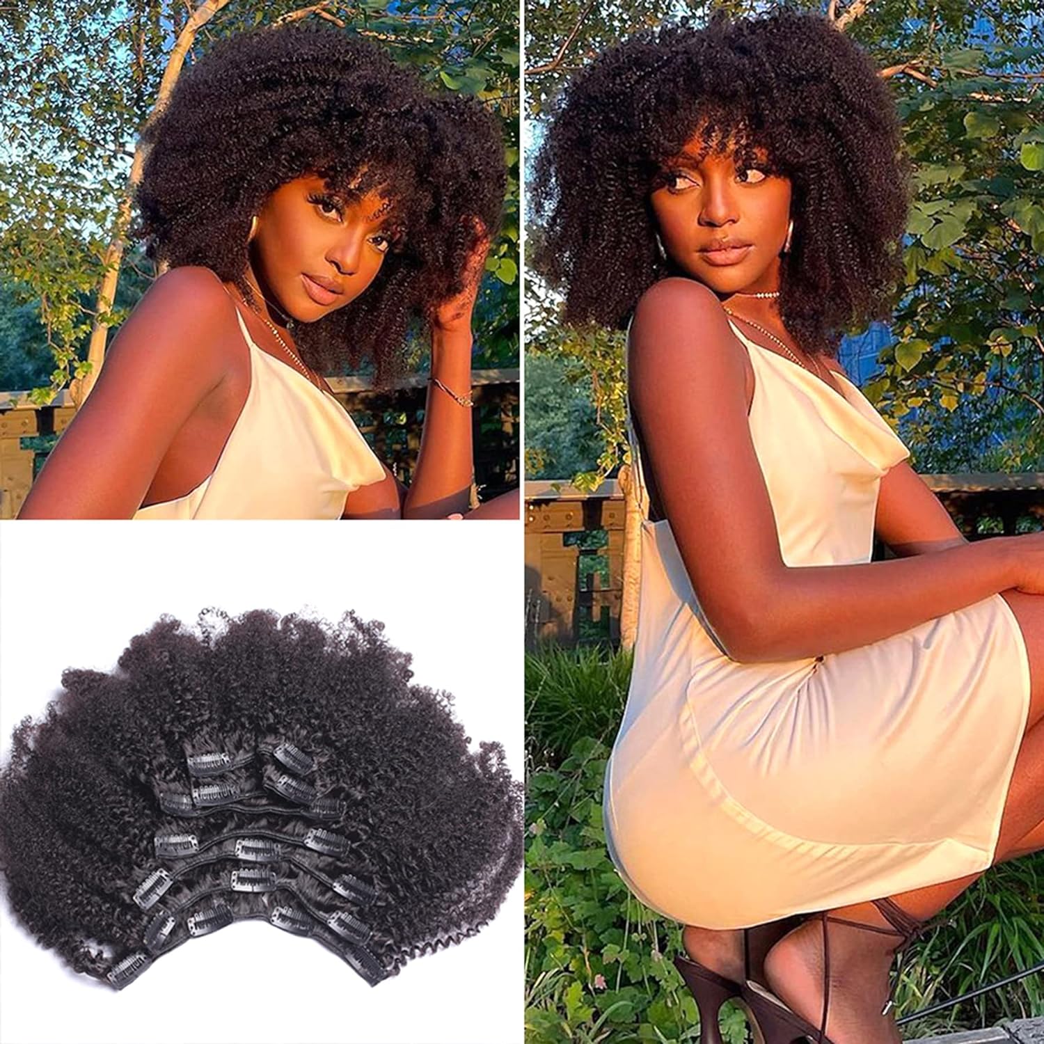 Kabadu – 8 piezas de 4.23 ozjuego de cabello humano rizado afro rizado para mujeres negras, extensiones de cabello humano virgen brasileño 4B 4C