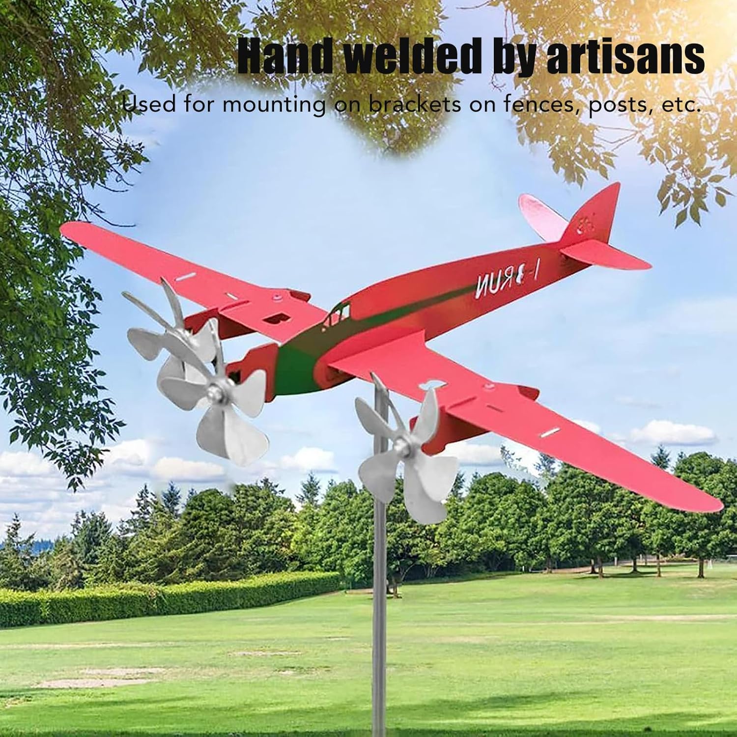 Esculturas de viento, 3D Red Metal Aviones Molino de Viento Spinner para la Decoración al aire libre