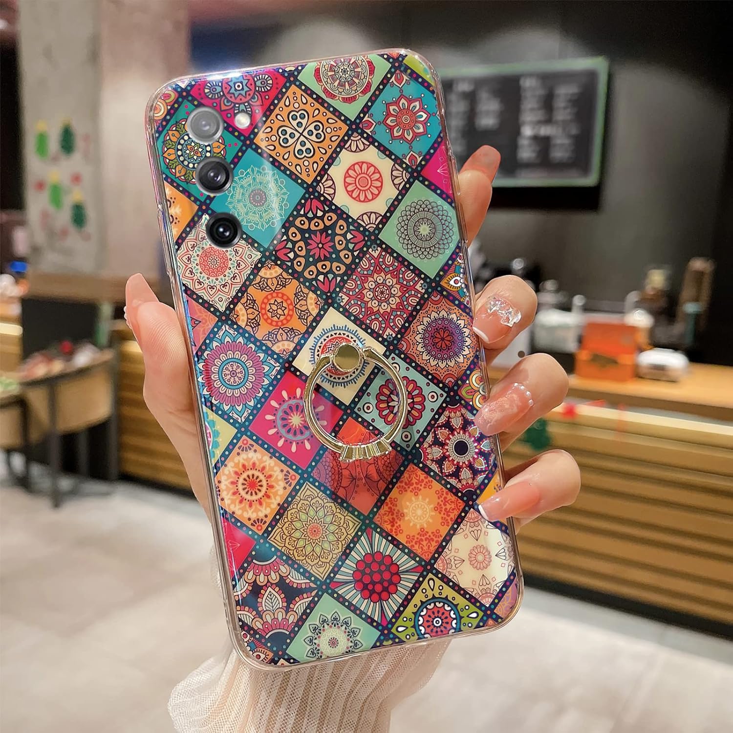 Funda para Galaxy S20 FE (6.5″) Retro Floral Slim Linda Funda Protectora a Prueba de Golpes para Adolescentes Niñas Mujeres con Anillo Oro Soporte