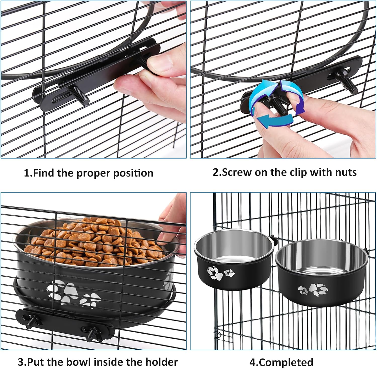 YECERCAN Cuencos de agua para perreras antiderrames, paquete de 2 cuencos de acero inoxidable para comida y agua para jaula de perrera, cuencos