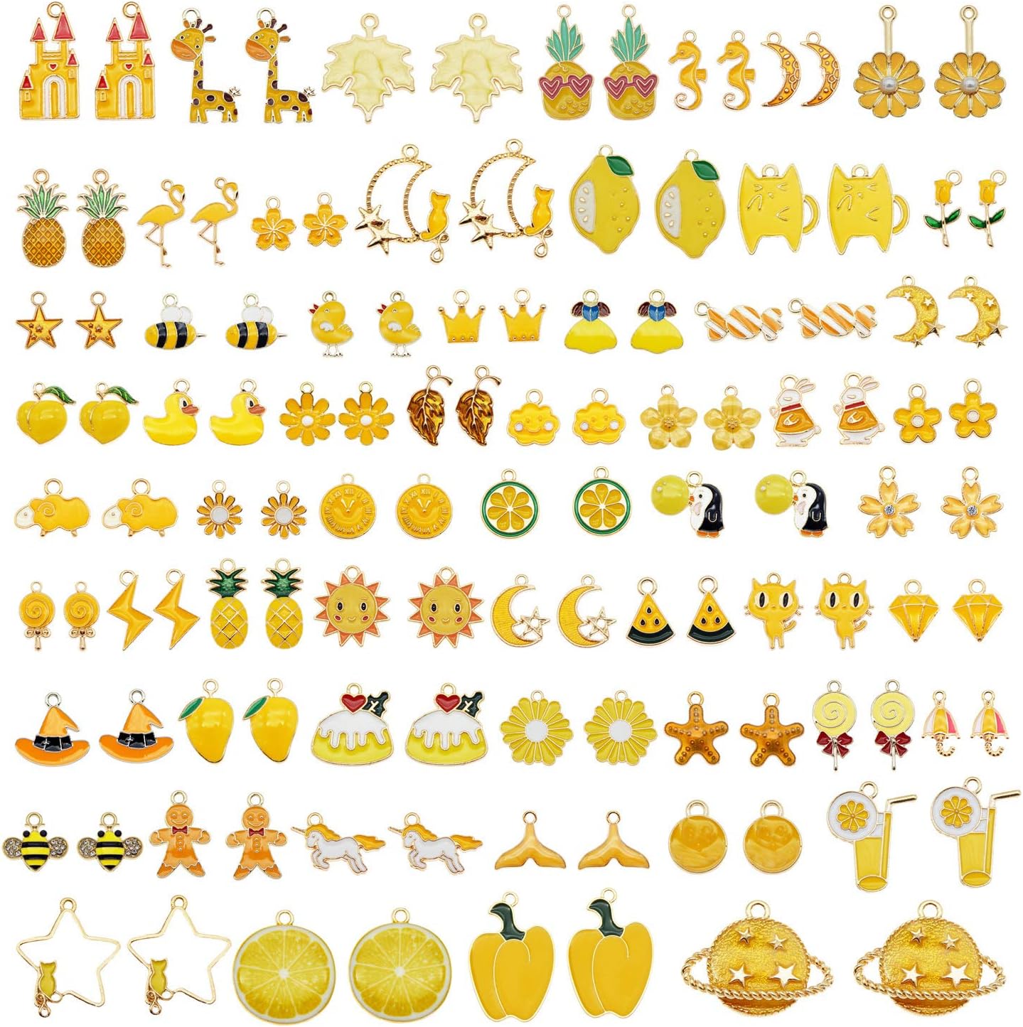 JJG 40 piezas (20 pares) surtidos chapados en oro esmaltados de animales frutales, luna, estrella, delicados, colgantes, flores, colgantes para