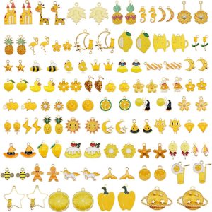 JJG 40 piezas (20 pares) surtidos chapados en oro esmaltados de animales frutales, luna, estrella, delicados, colgantes, flores, colgantes para JJG 40 piezas (20 pares) surtidos chapados en oro esmaltados de animales frutales, luna, estrella, delicados, colgantes, flores, colgantes para