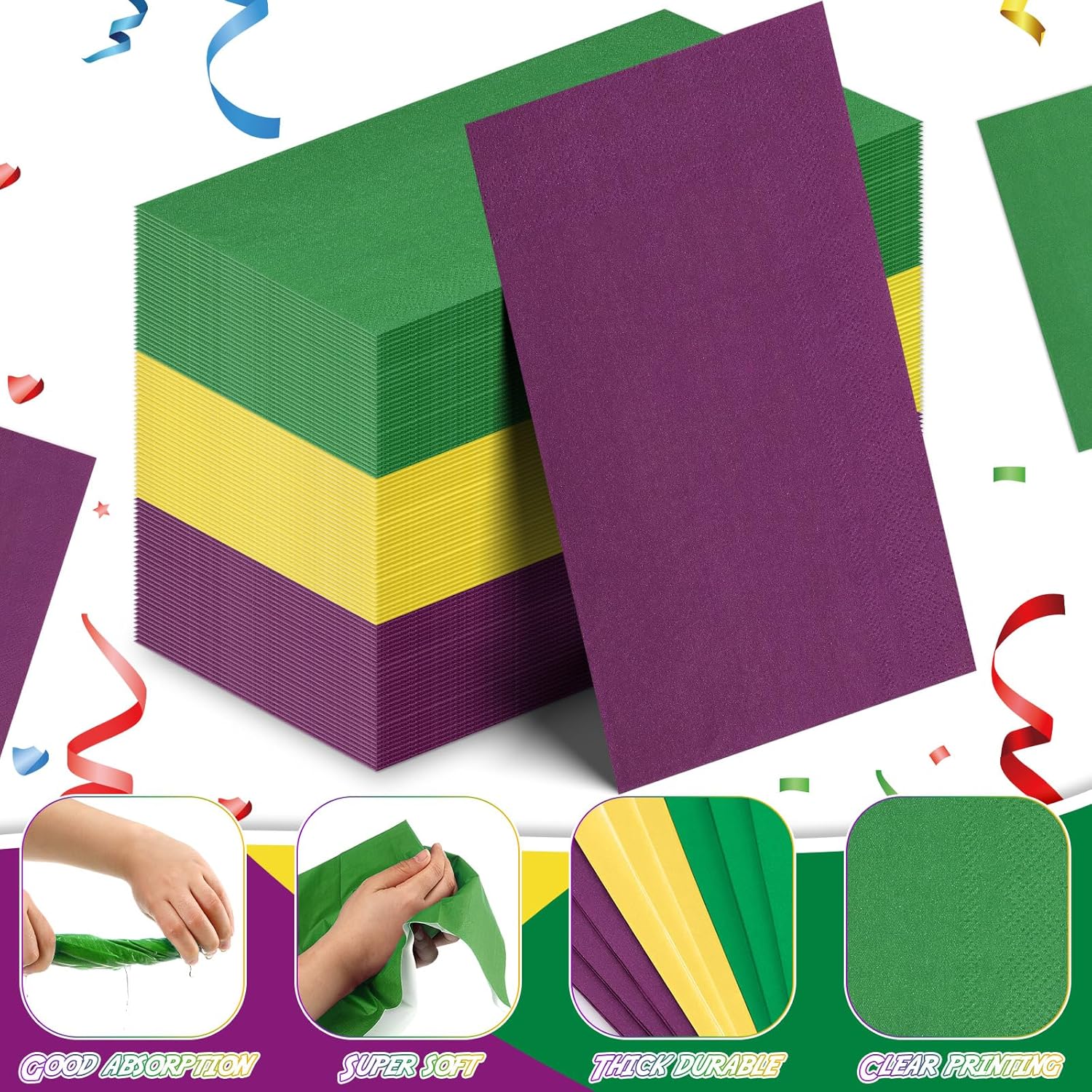120 servilletas de papel desechables de Mardi Gras, servilletas de papel negras del mes de la historia, toalla de mano, decoración para baño, cena,