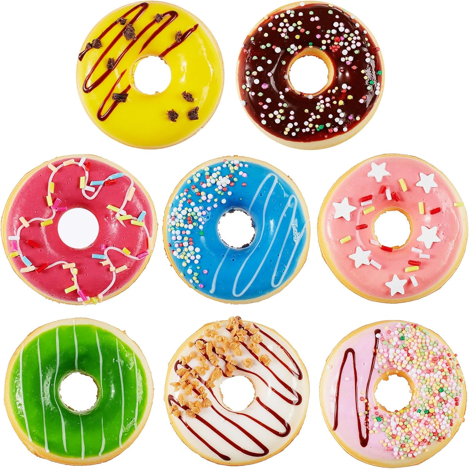 8 donas falsas realistas de donas artificiales, comida falsa, pasteles, postres, decoración de donas, juguetes para fiesta de donas, suministros de