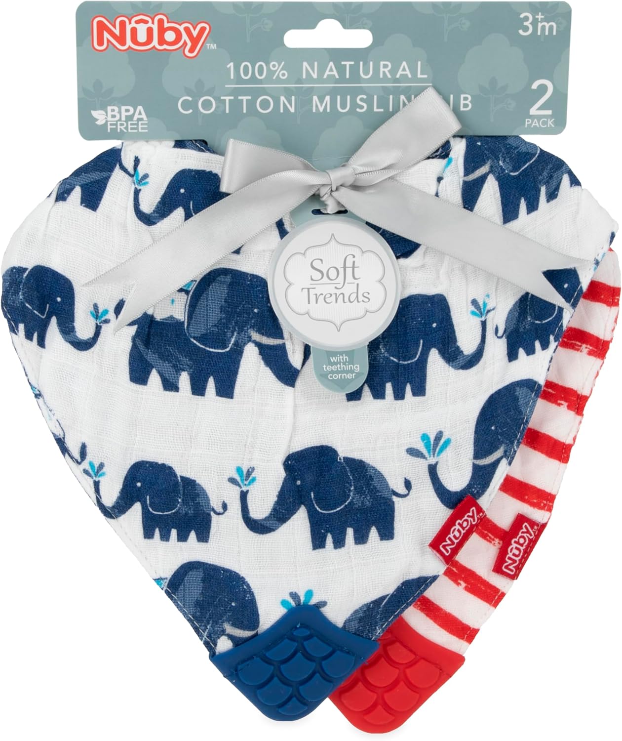Nuby Babero reversible de 2 piezas de muselina de algodón 100% natural (los coloresestampados pueden variar)