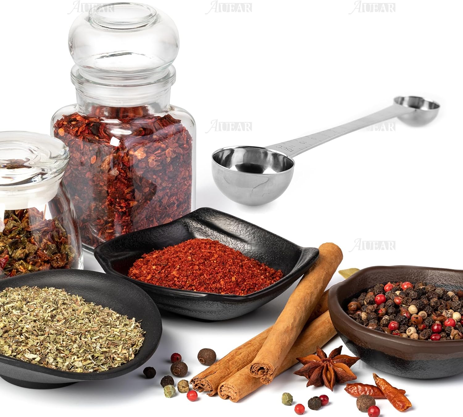 AUEAR, Endurance – Cuchara medidora de café de acero inoxidable, 1 cucharada y 1 cucharadita de mango largo con marca de garrapata para té y azúcar