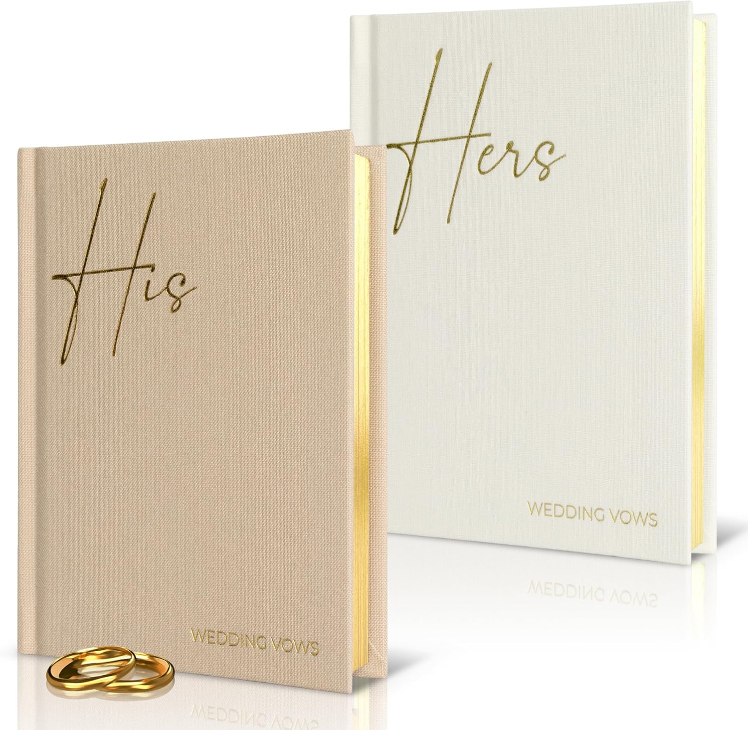 Elegantes libros de votos de boda de lino con letras de lámina dorada, libros de juramentos de tamaño perfecto para él y para ella con muchas
