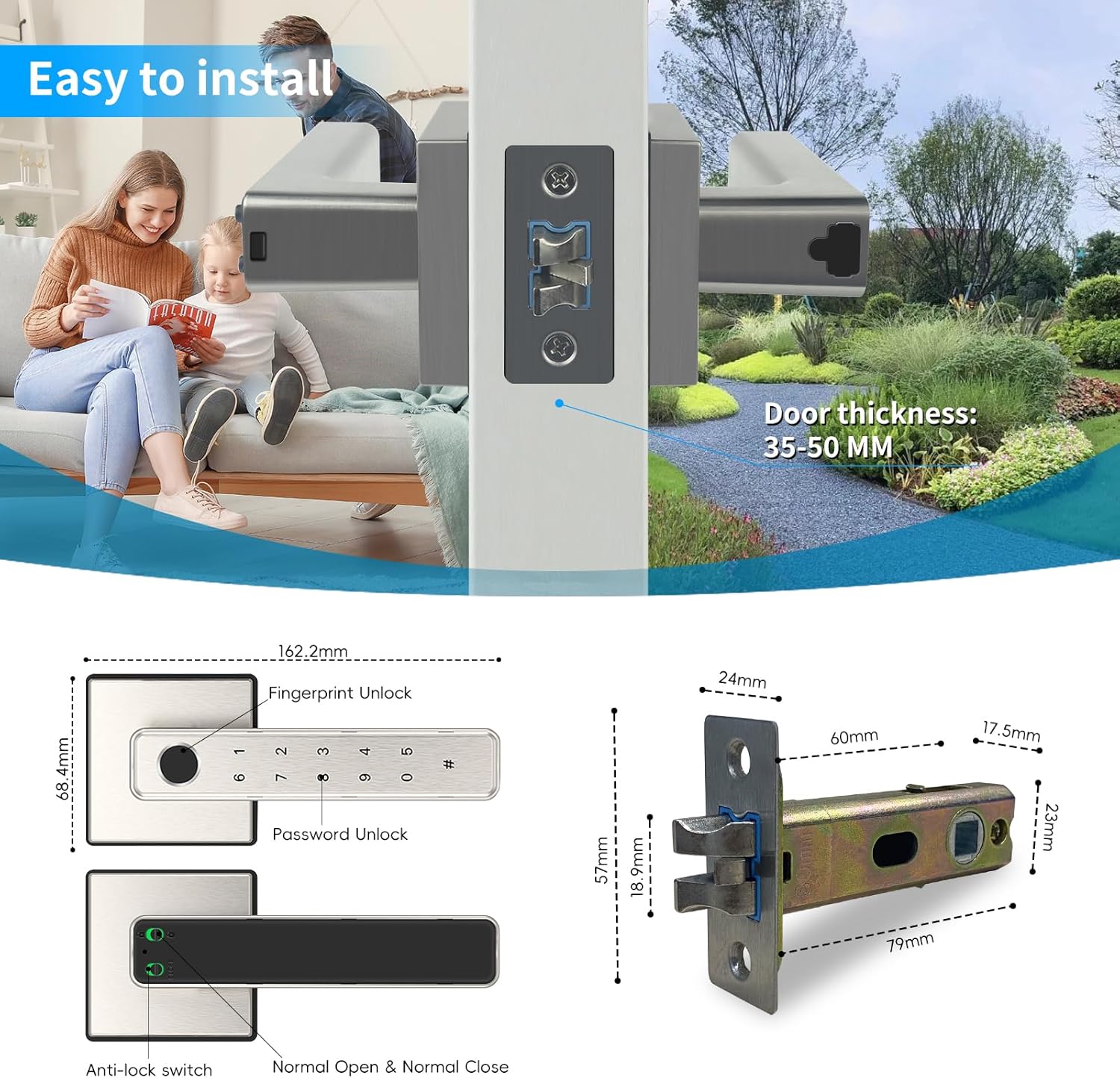Cerradura de puerta de huella digital, cerradura de puerta de entrada sin llave con contraseña de teclado, cerradura de puerta inteligente para el