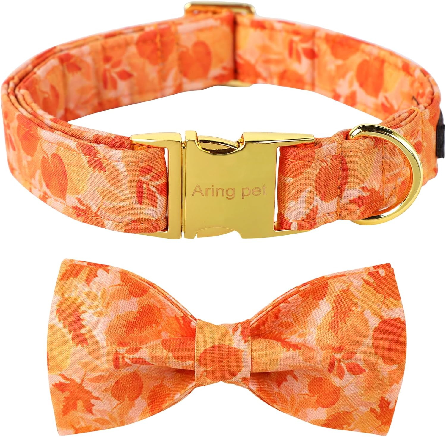 ARING PET Collar de perro de otoño, lindo collar de perro amarillo con lazo, ajustable de algodón con hojas de otoño, pajarita con hebilla de metal