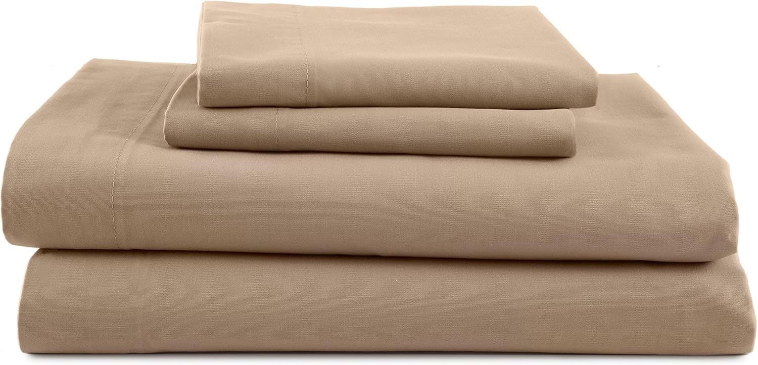 Martex Juego de sábanas de algodón de 225 hilos tamaño matrimonial de 3 piezas, 1 sábana bajera, 1 sábana encimera, 1 funda de almohada, suave,