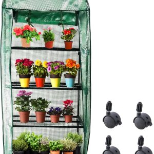 Mini invernadero de 4 niveles para interiores y exteriores, pequeña casa verde con ruedas giratorias y cubierta de PVC, mini invernadero rodante Mini invernadero de 4 niveles para interiores y exteriores, pequeña casa verde con ruedas giratorias y cubierta de PVC, mini invernadero rodante