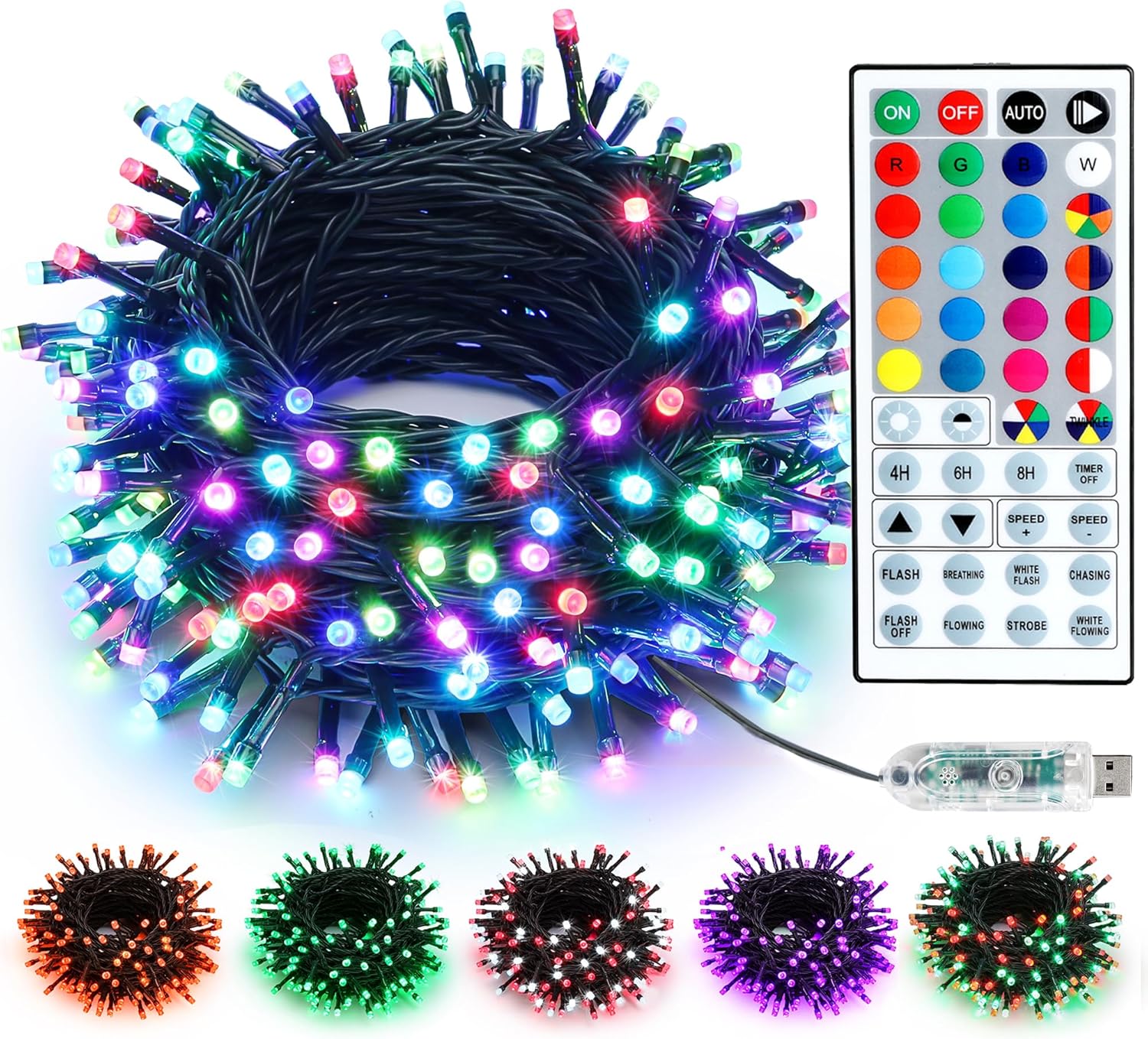 Brizled Luces LED de Navidad que cambian de color, cadena de 100 luces con control remoto, luces decorativas RGB regulables para corona de Navidad y