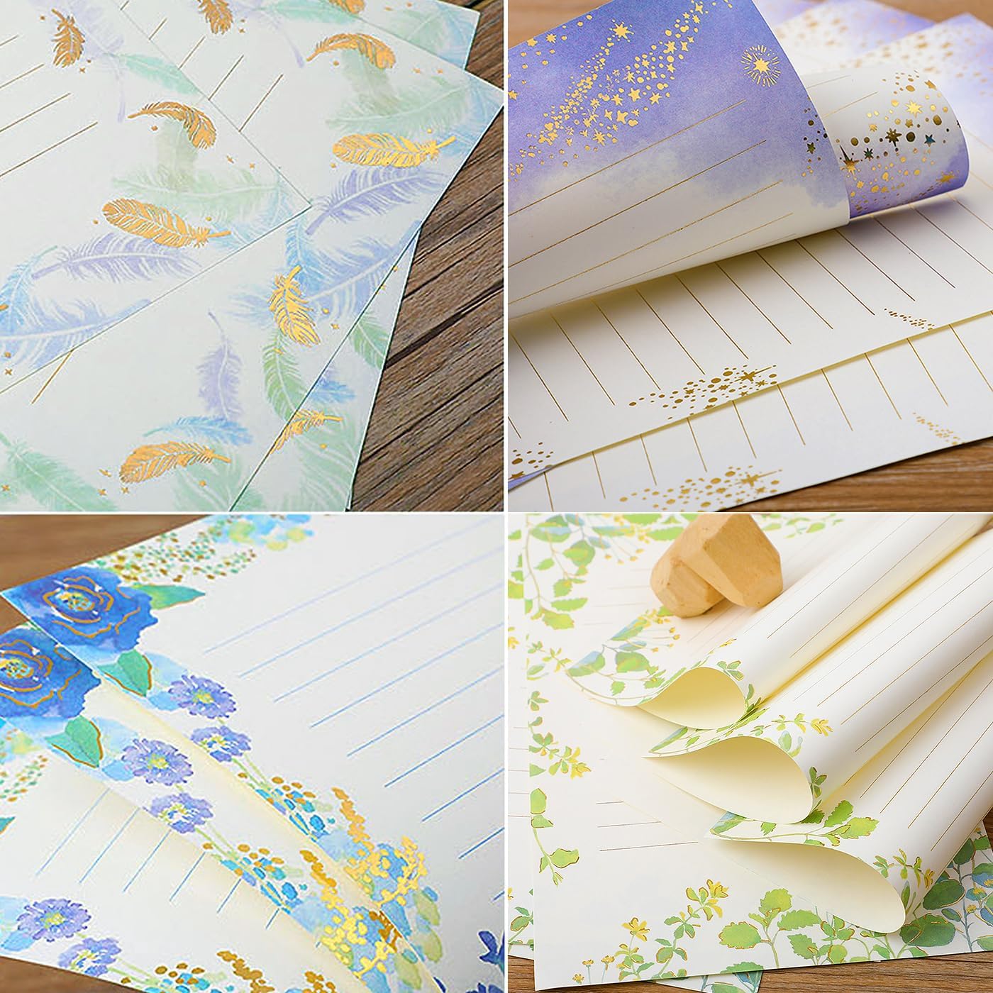 Juego de 64 hojas de papel de carta estacionaria  A5 lindo estampado de papel de papel de escritorio forrado elegante para escribir letras, álbumes