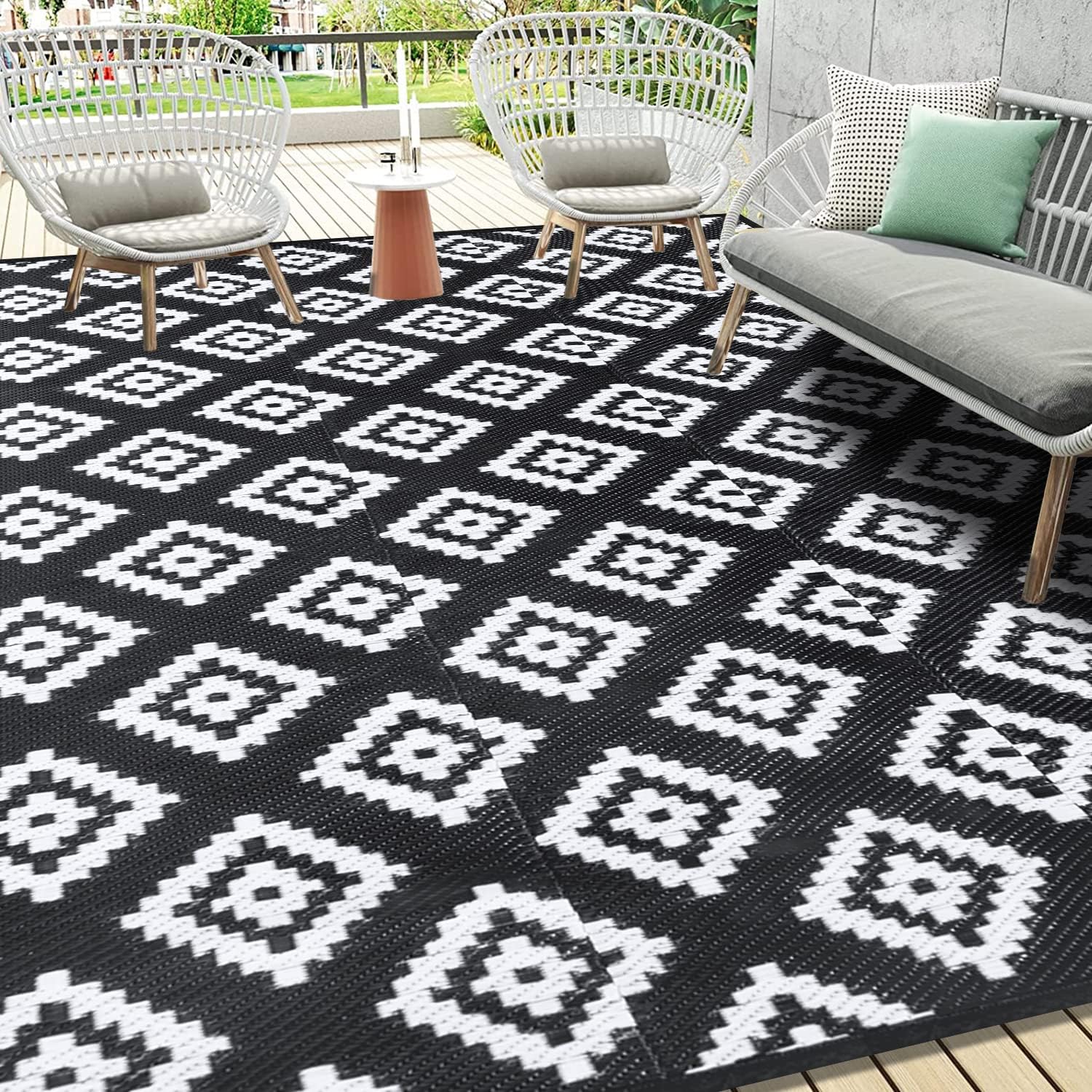 Bsmathom Alfombra de plástico reversible para patio, 9 x 12 pies, impermeable, reversible, para interiores y exteriores, para porche, jardín,