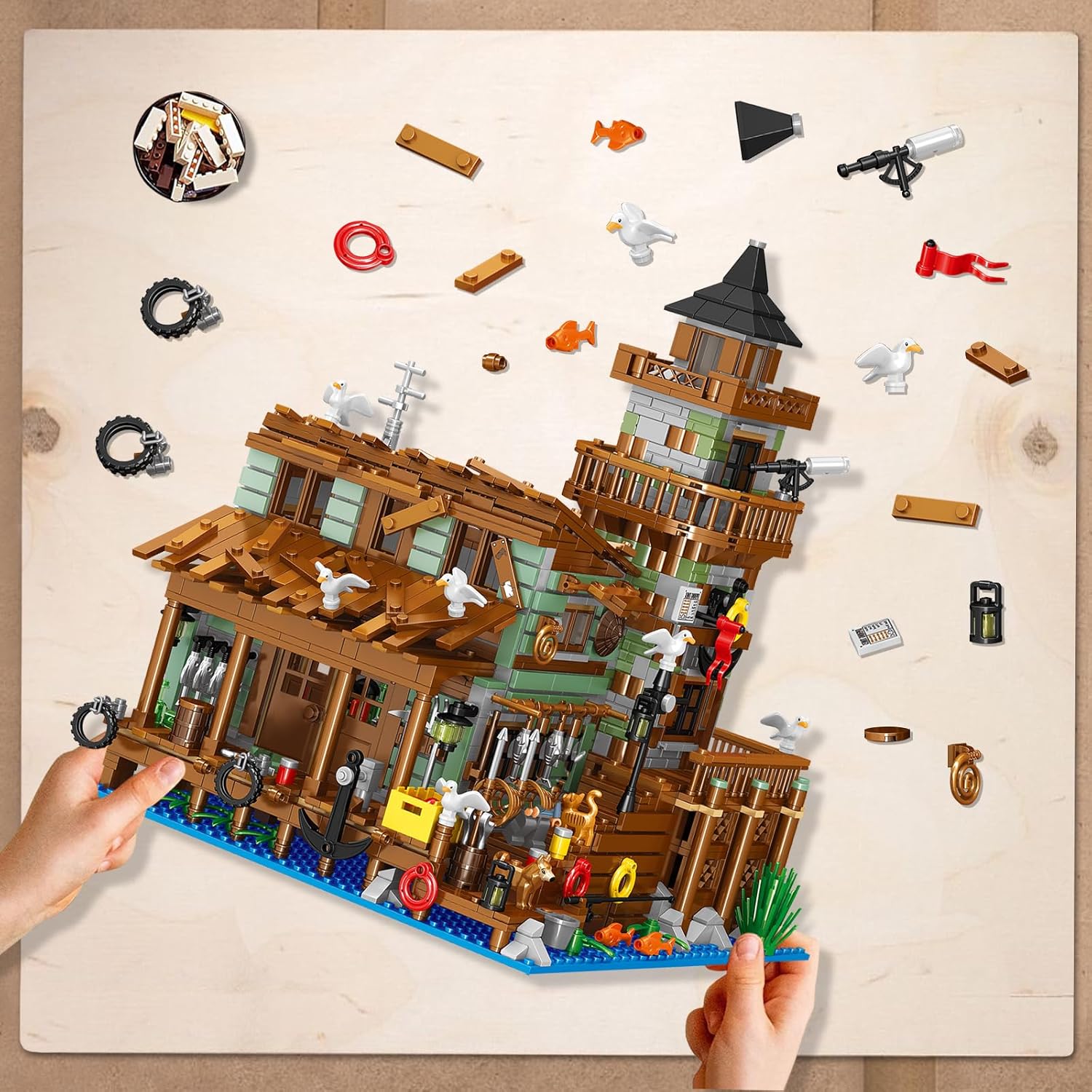 ZYLEGEN Tienda de pueblo pesquero casa Mini ladrillos Kit de construcción (1881 piezas)
