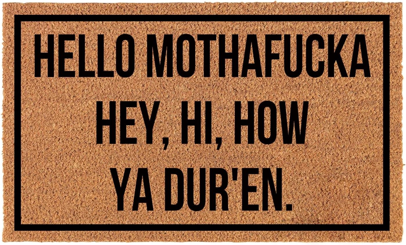 Tapete divertido de fibra de coco con texto en inglés Hello Mothafucka Hey Welcome para la entrada, tapete personalizado con respaldo de PVC