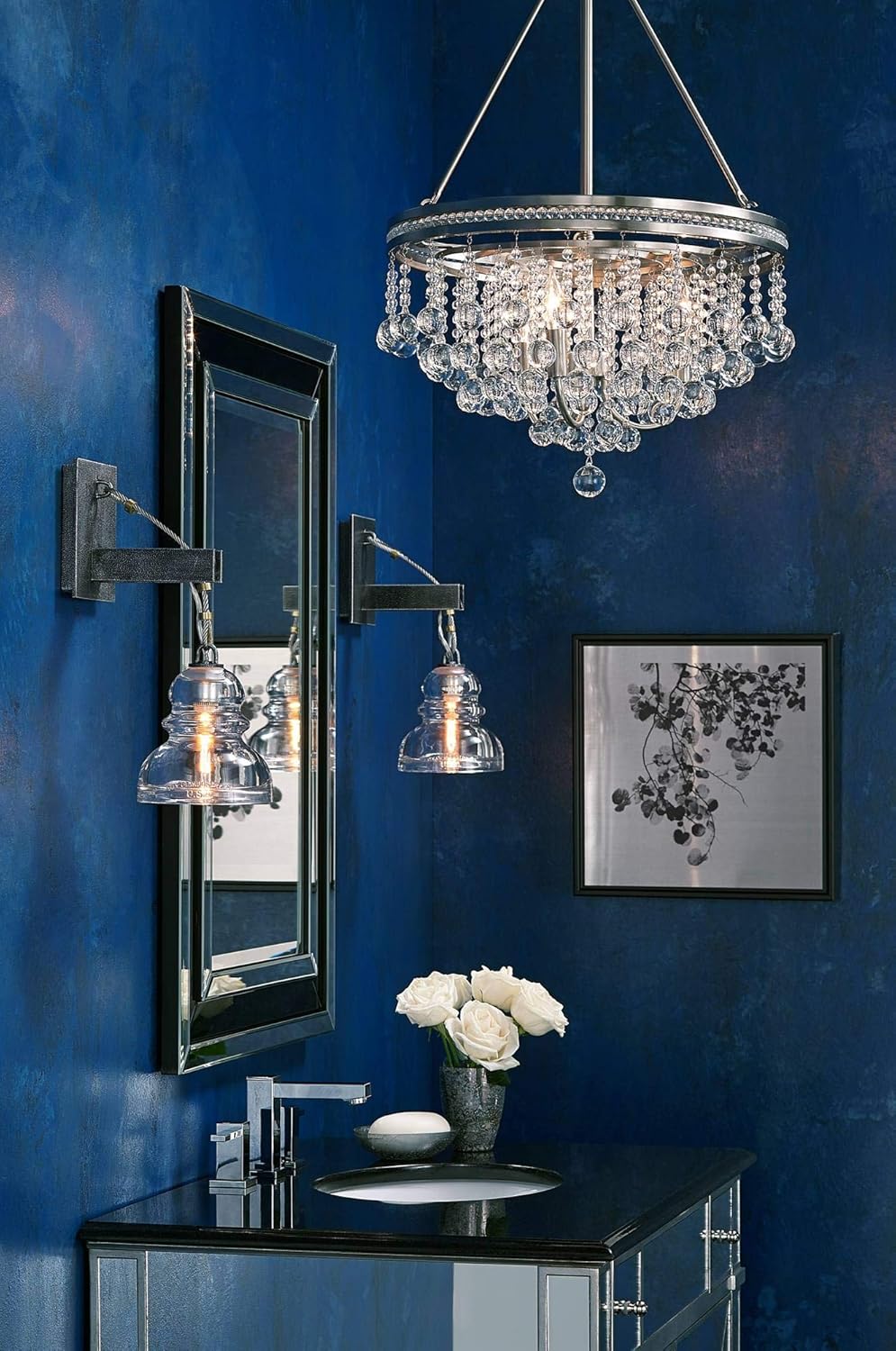 Minka Lavery Lámpara de pared para exteriores 71162-84 Downtown Edison Lámpara de pared de cristal, 1 luz, níquel