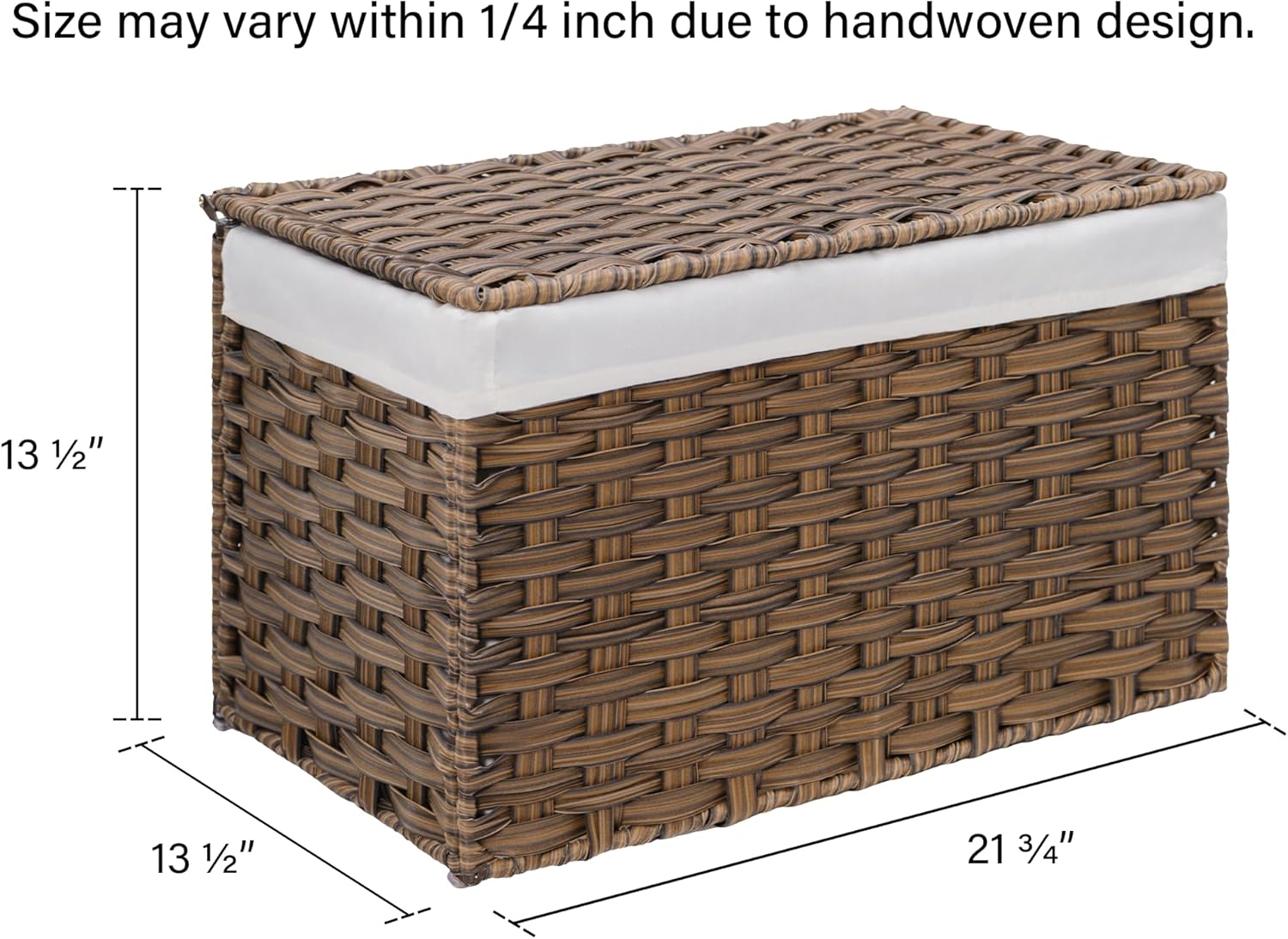 StorageWorks Cesta de almacenamiento de mimbre de 65 litros con tapa, cestas cuadradas de mimbre con tapas y forro extraíble, cesta de mimbre marrón