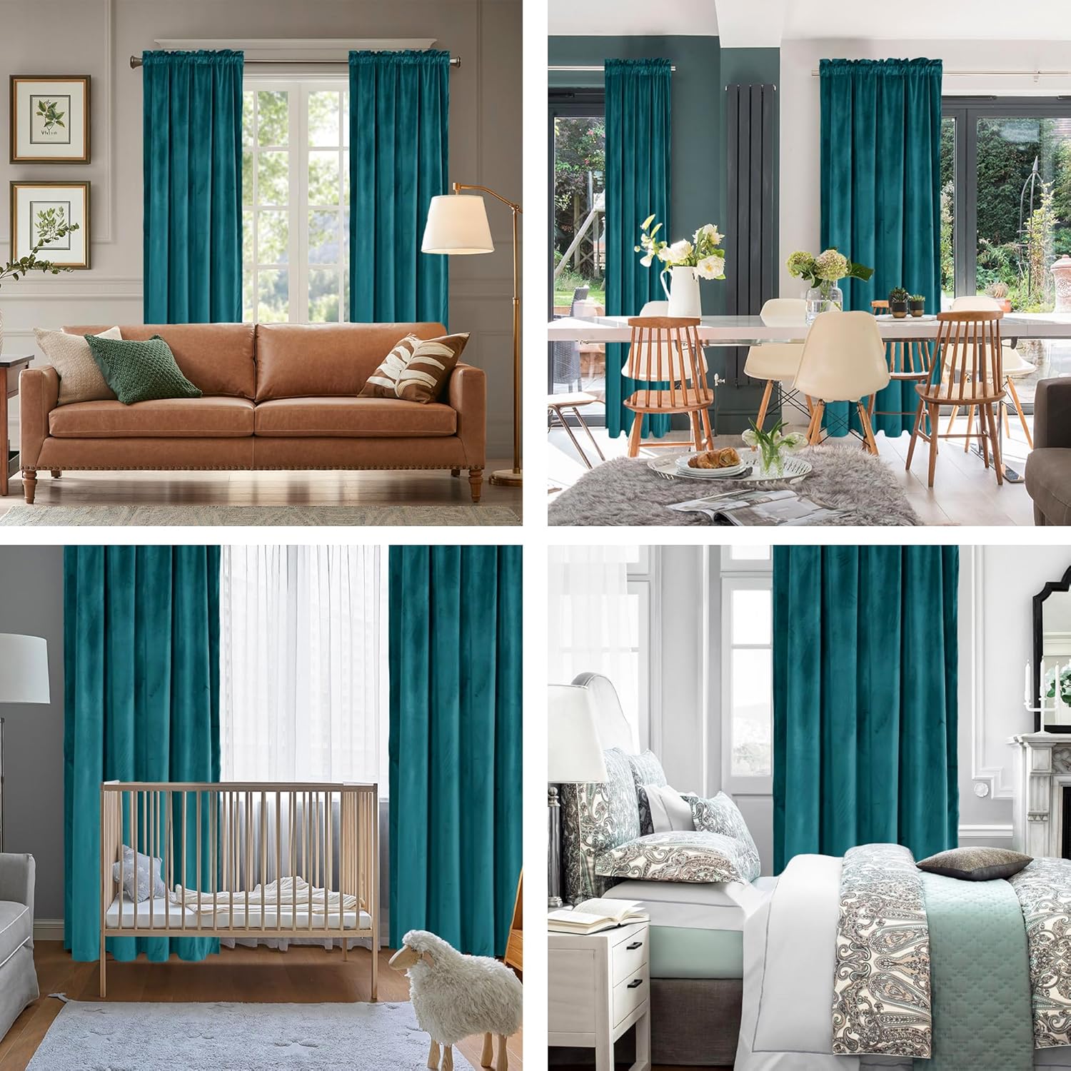 Hiasan Cortinas opacas de terciopelo color verde azulado de 96 pulgadas, con aislamiento térmico y suaves para dormitorio, sala de estar,