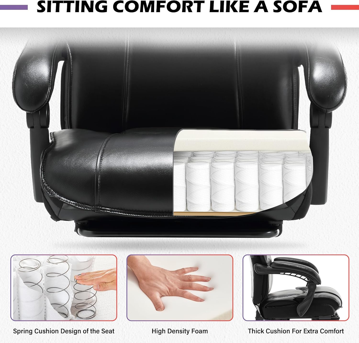 Bosmiller Silla de oficina grande y alta de 500 libras, asiento ancho para personas pesadas con ruedas silenciosas, base de metal resistente,