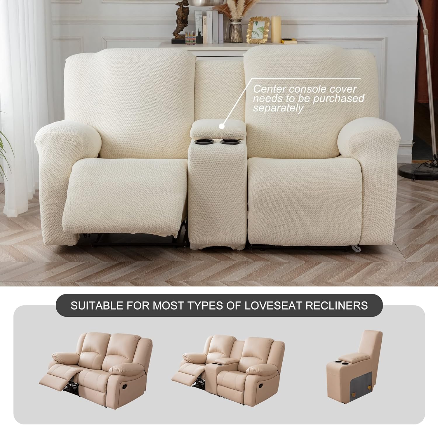 Genina Funda de sofá reclinable para sofá reclinable, funda elástica para sofá reclinable de 2 asientos, protector de muebles de jacquard grueso