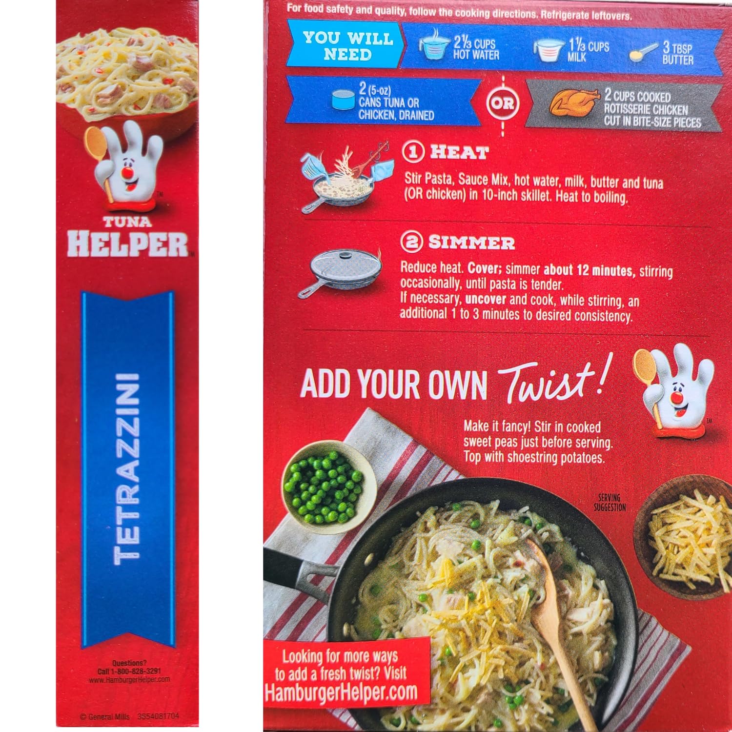 Paquete variado de comida de pasta de tetrazzini con queso y atún en caja, con 4 cajas de ayudante de atún y paño de limpieza Brightest Place